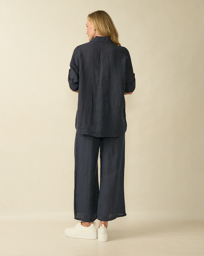 Navy Linen Blouse - 10307