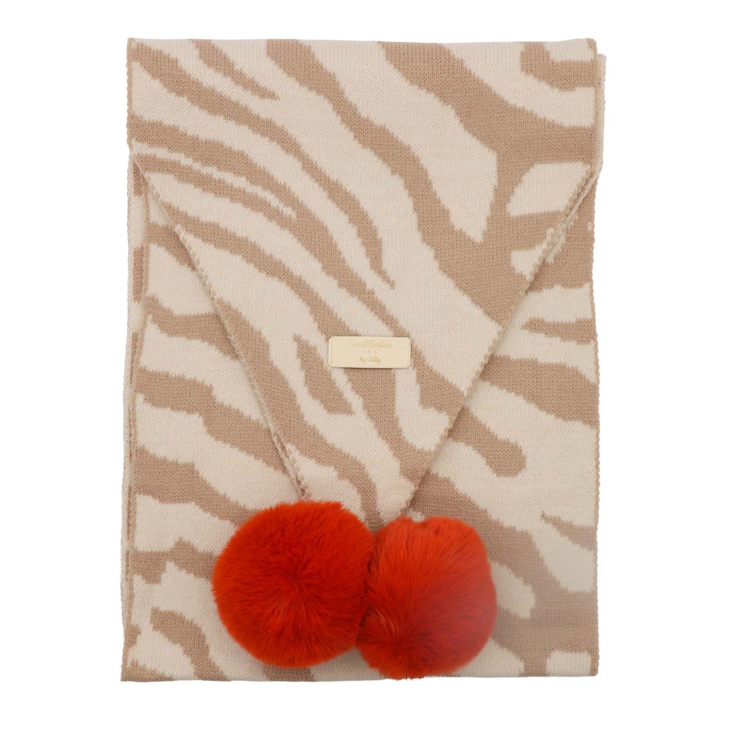 Pom Pom Cream Zebra Scarf - 1061115