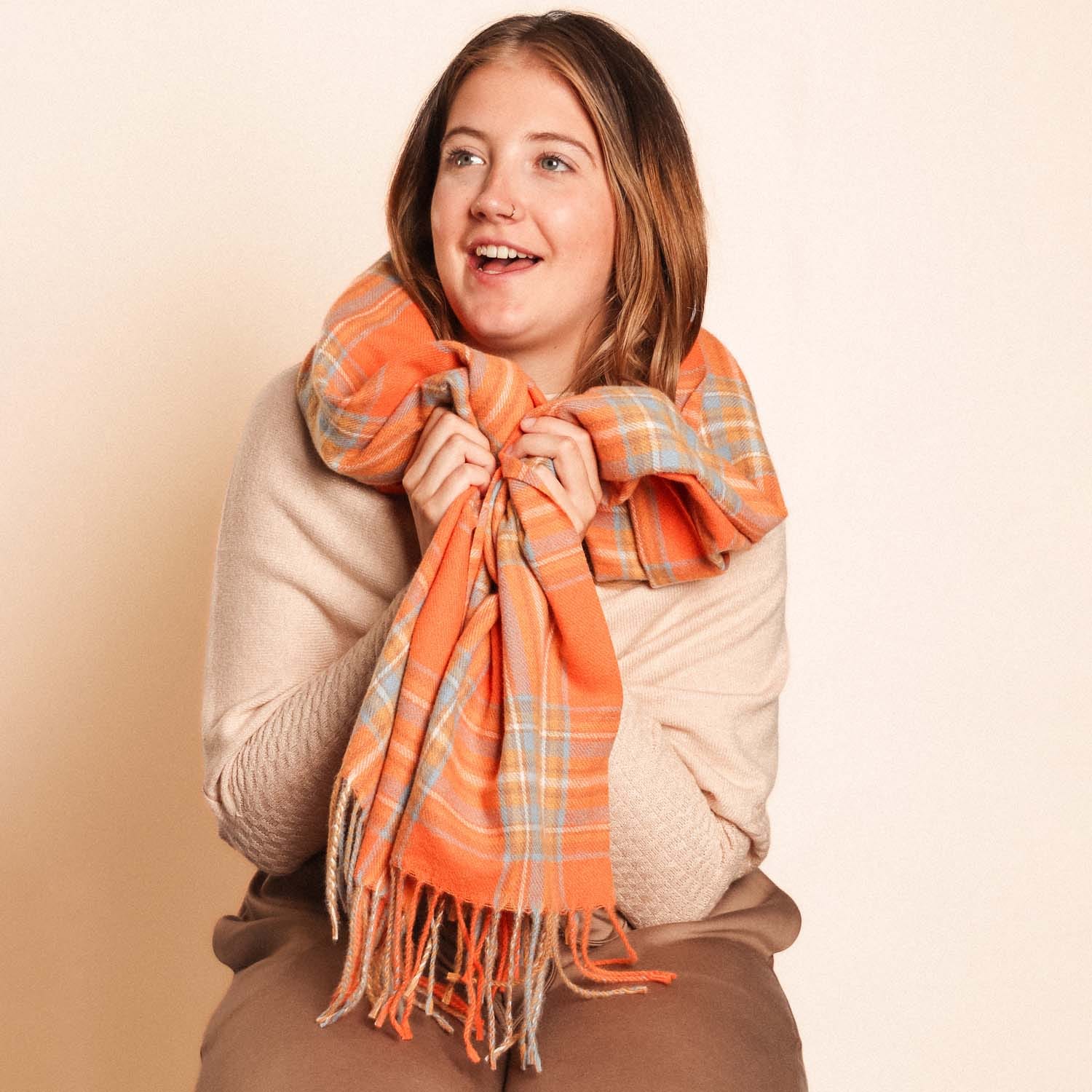 Orange Check Winter Scarf - 1062715