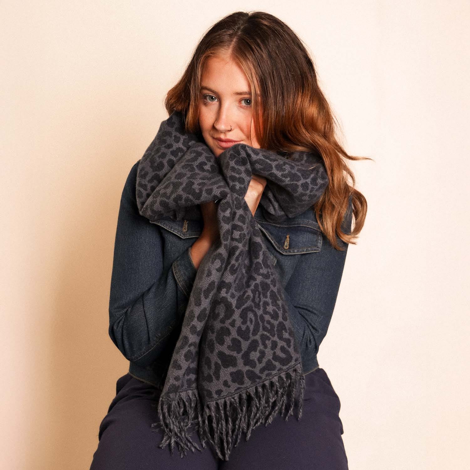 Navy Animal Print Scarf - 1064214