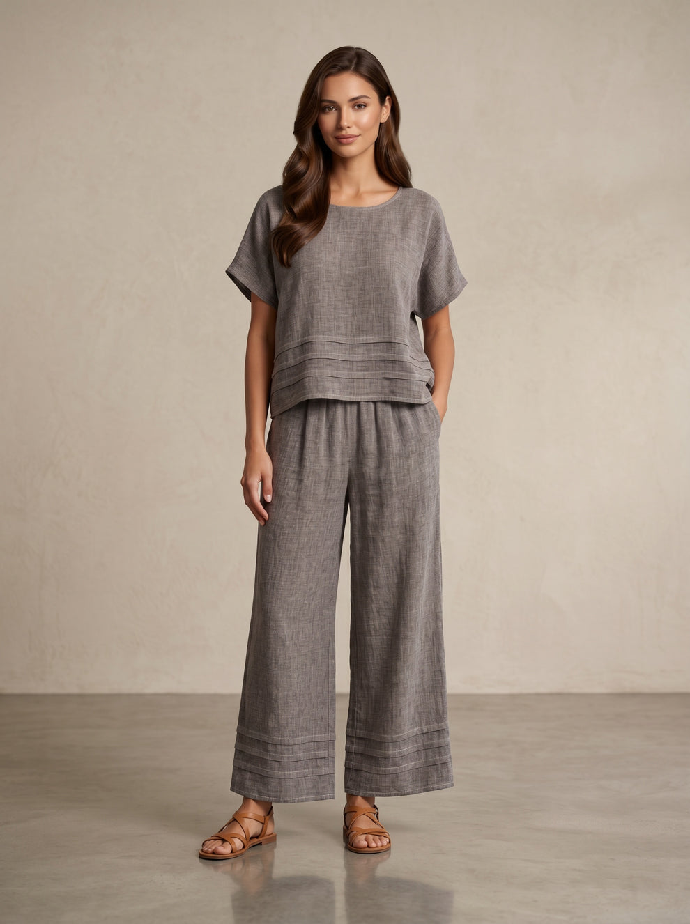 Taupe Pleat End Trousers - 10262