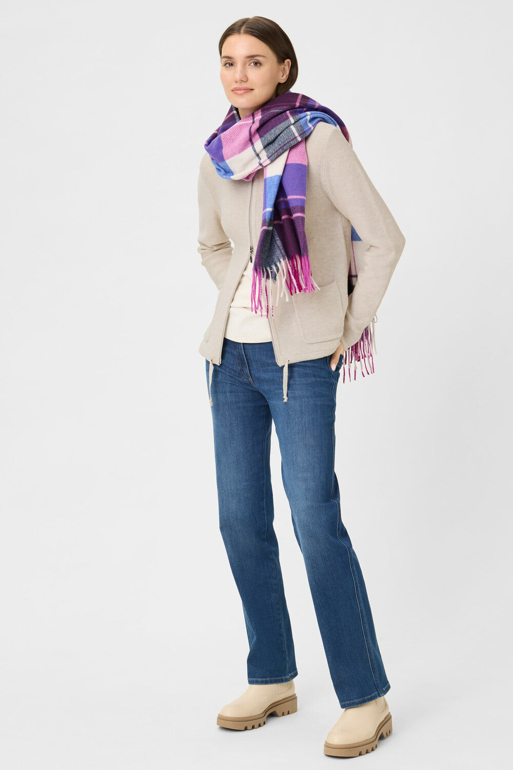 Almond Beige Zip Cardigan - 11000601