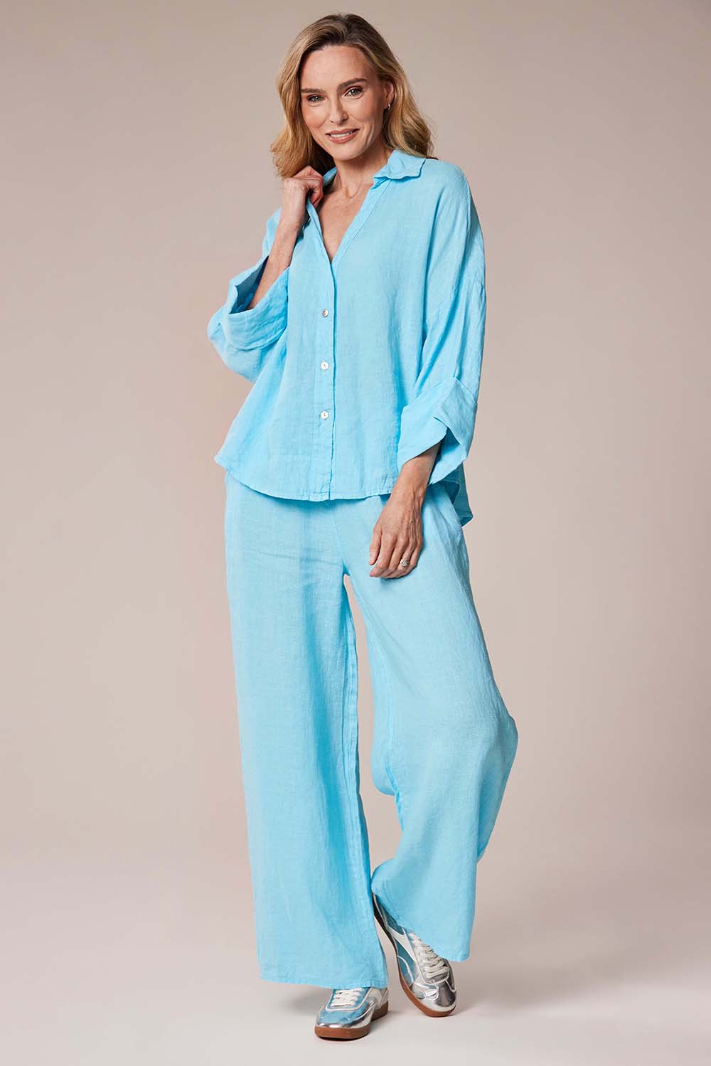 Turquoise Linen Pants - 10375L