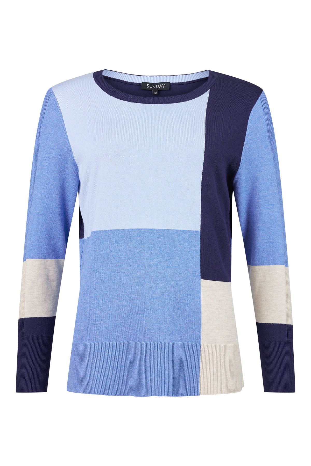 Blue Colour-block Sweater - 6215