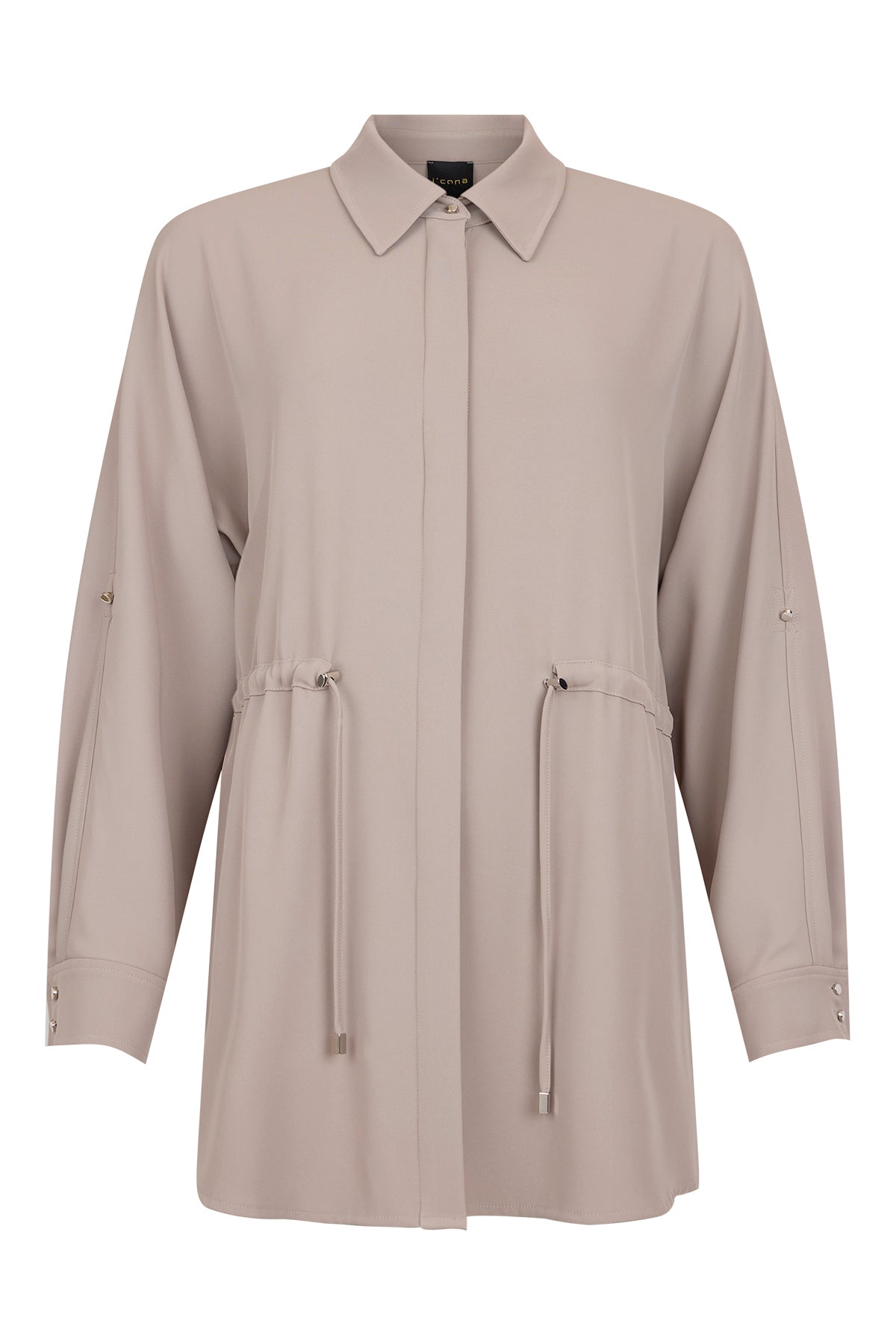 Taupe Longline Drawstring Jacket - 66054