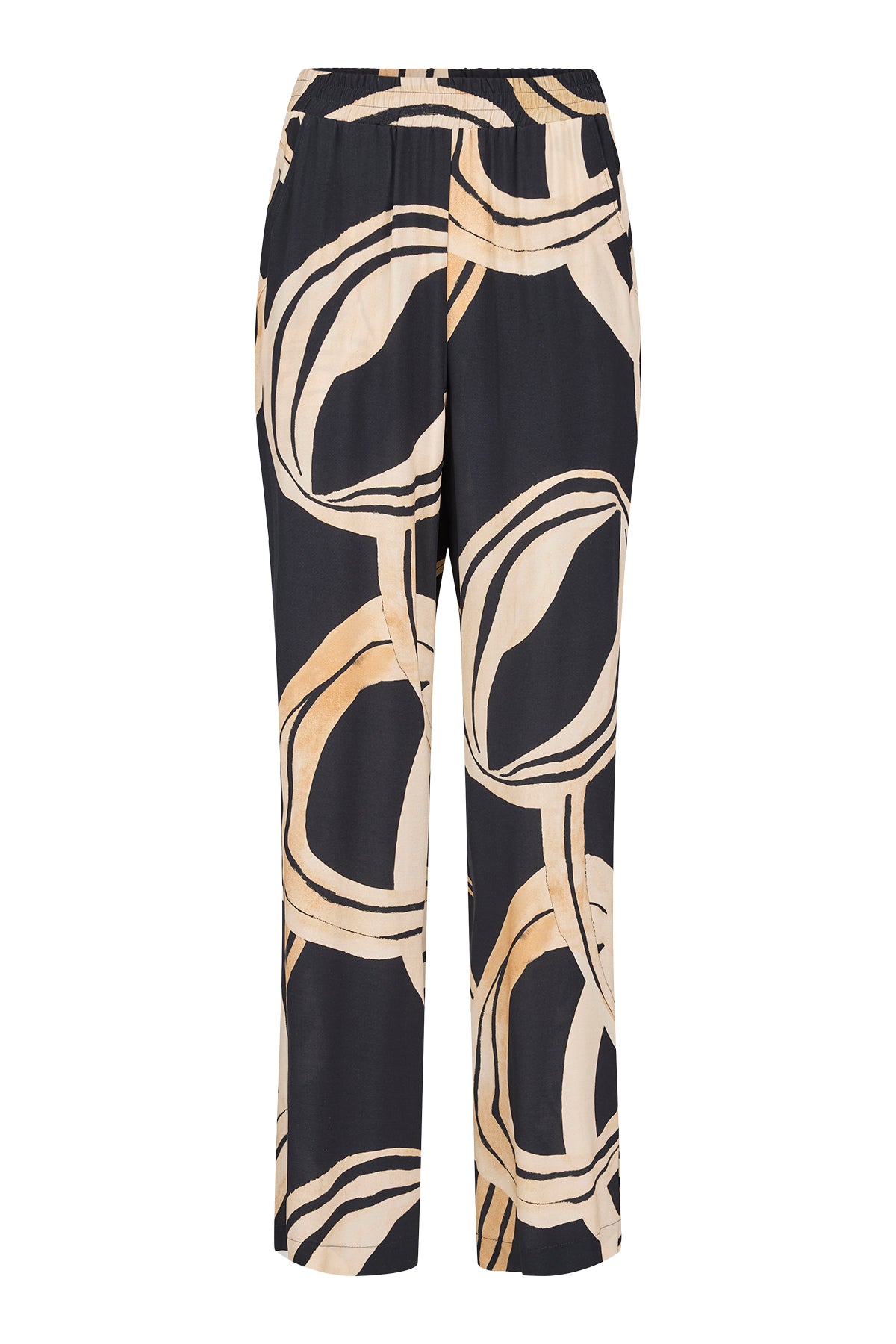 Black & Sand Circle Print Pants - 71331