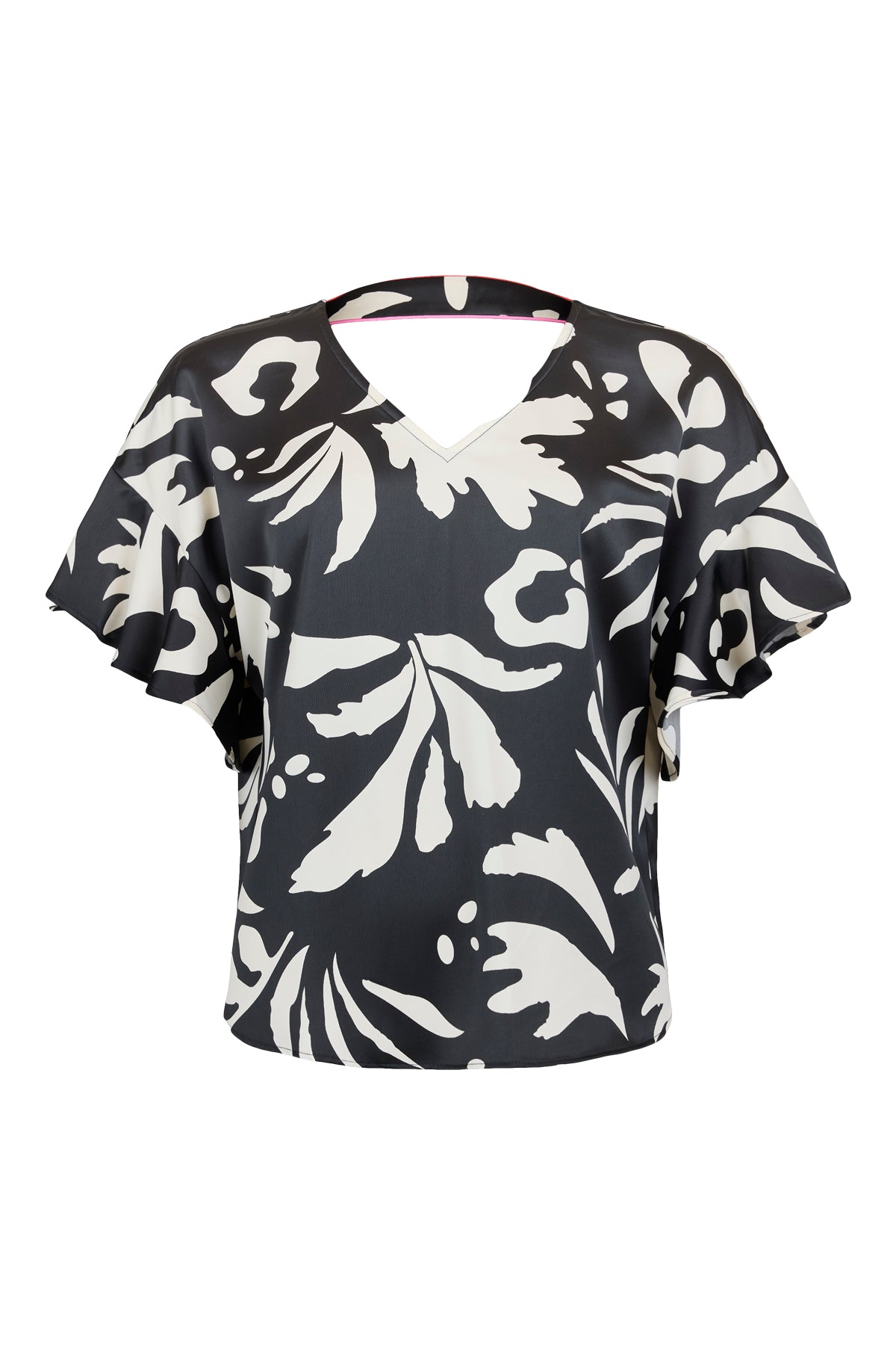 Black Print V Neck Top - 73132