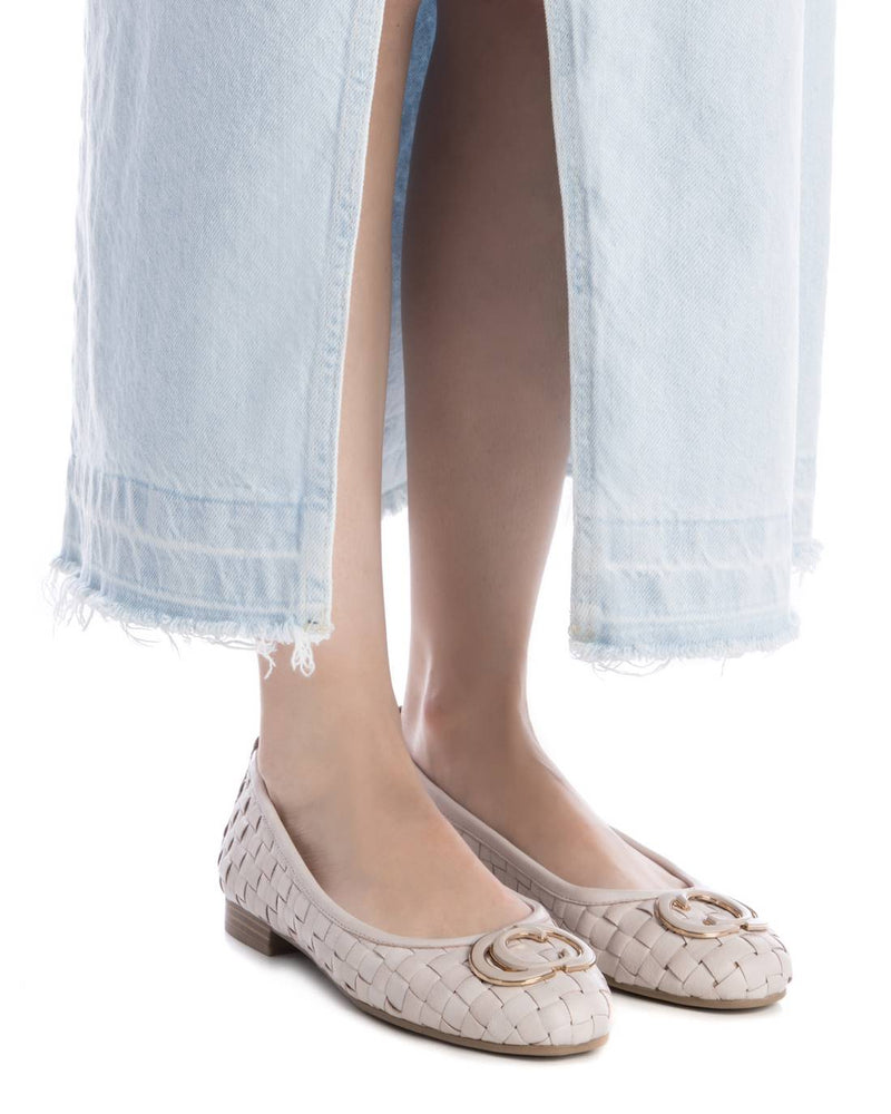 Beige Leather Ballerina Flats - 162169