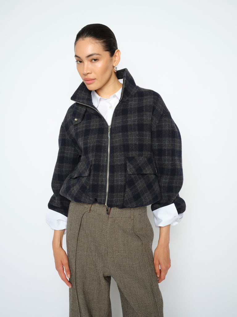 Camille Salute Navy Check Jacket - 181420