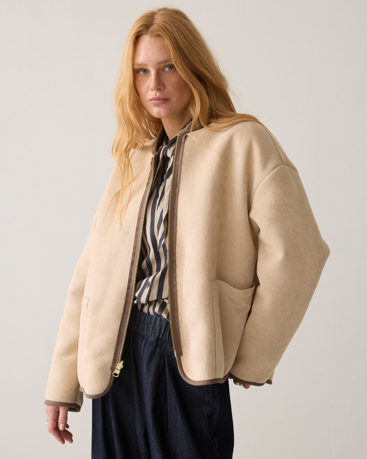 Light Taupe Teddy Jacket - 1s1312