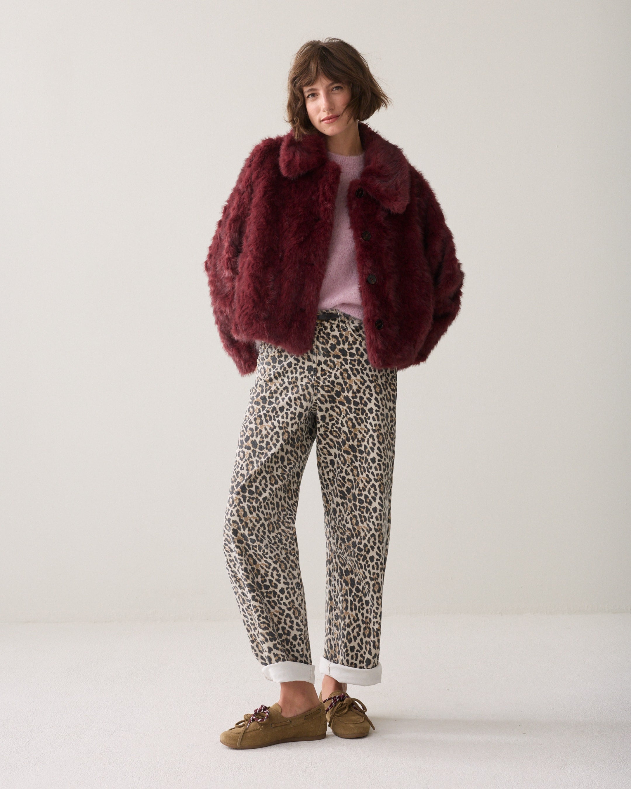 Dark Burgundy Faux Fur Jacket - 1s1320