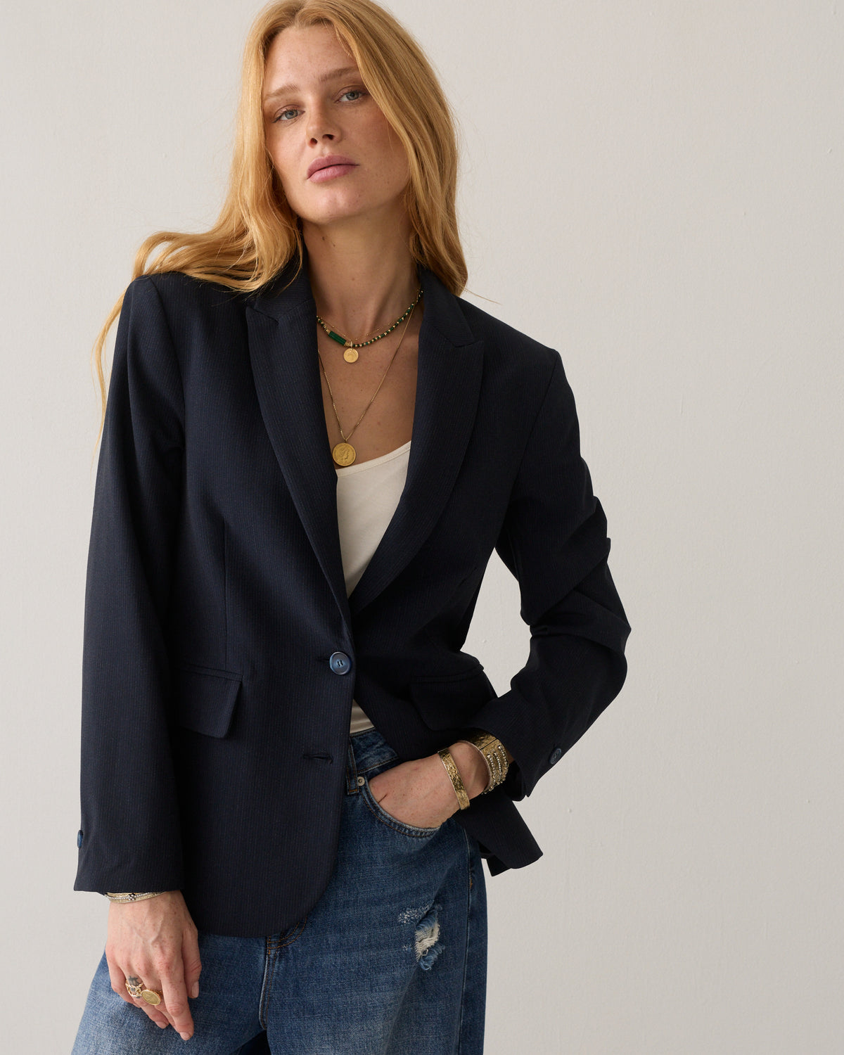 Midnight Blue Pinstripe Blazer - 1s1323
