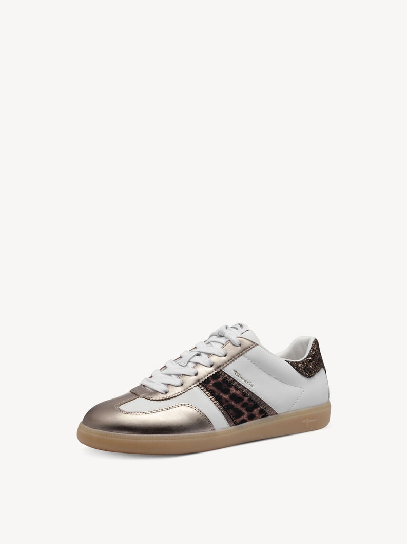 White/Gold/Animal Print Trainer - 23624