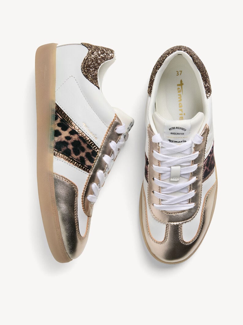 White/Gold/Animal Print Trainer - 23624