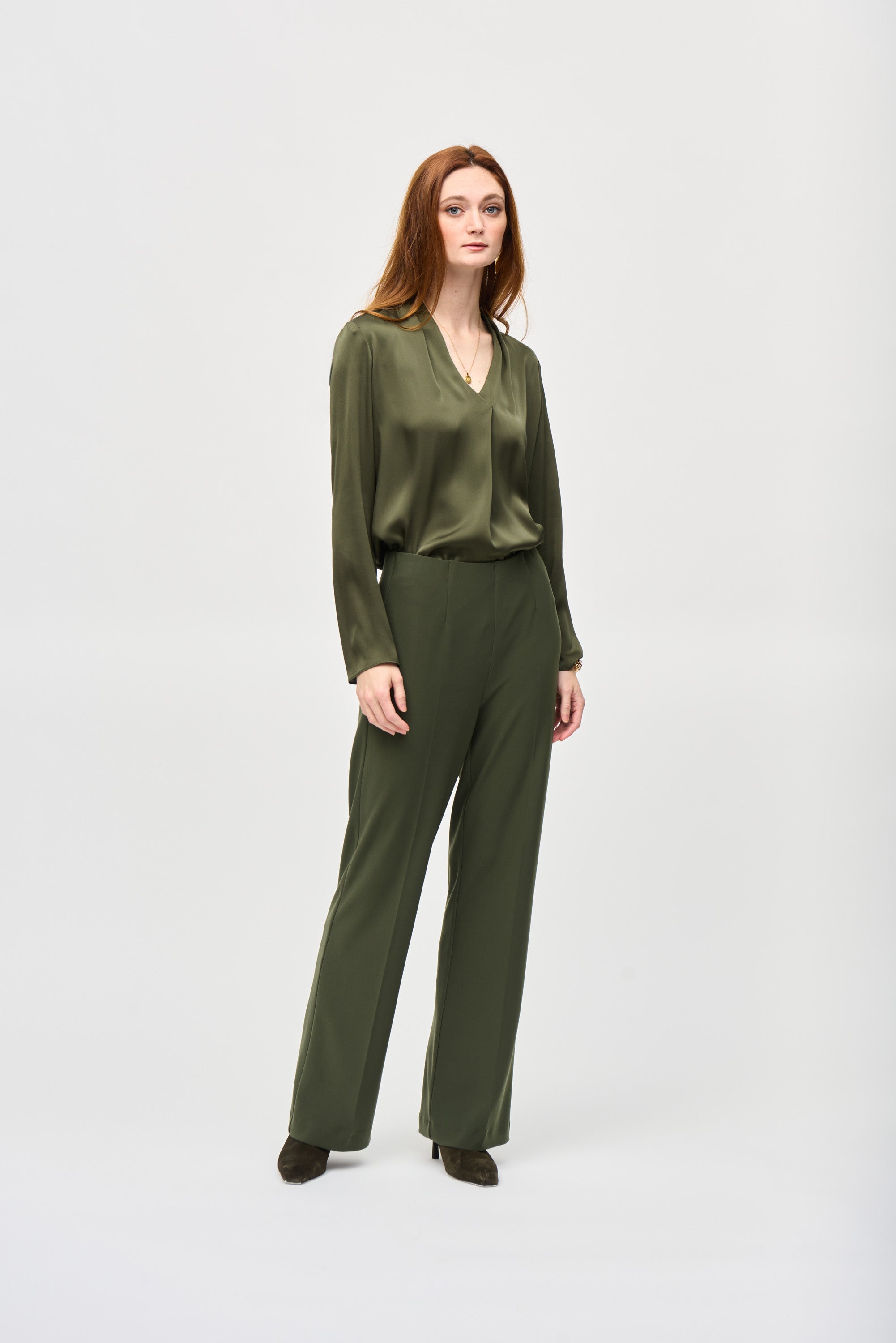 V Neck Silky Blouse - 243057