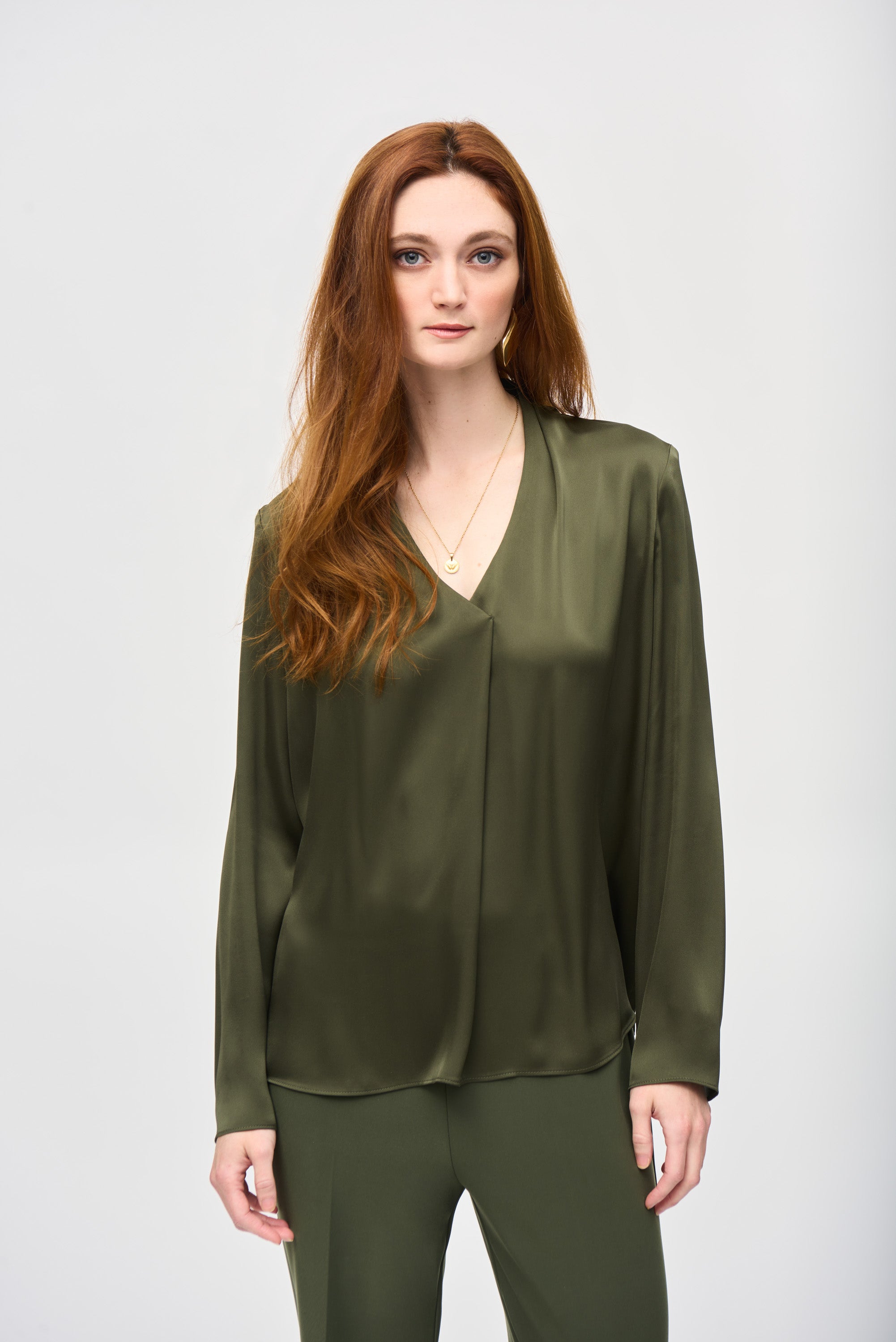 V Neck Silky Blouse - 243057