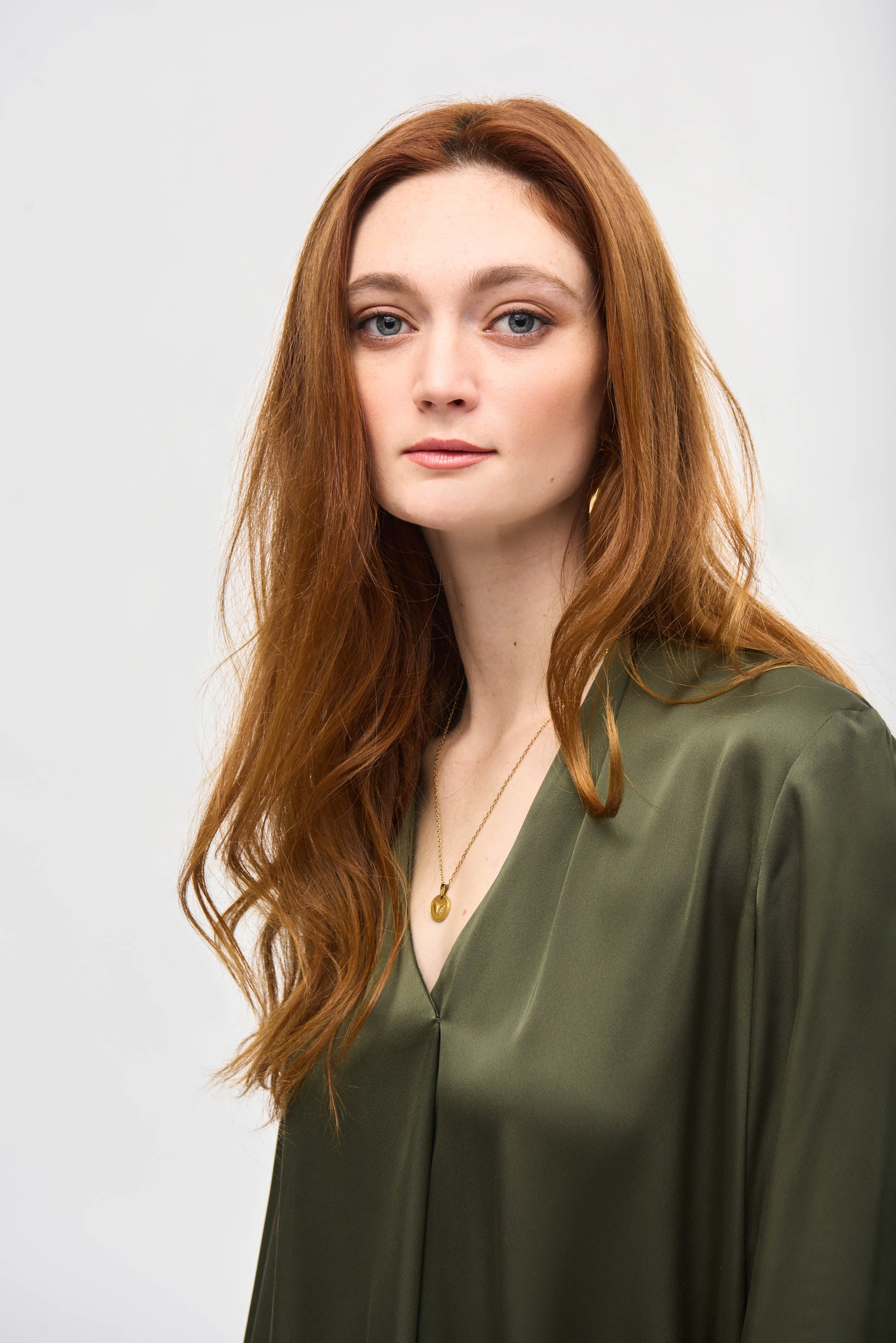 V Neck Silky Blouse - 243057