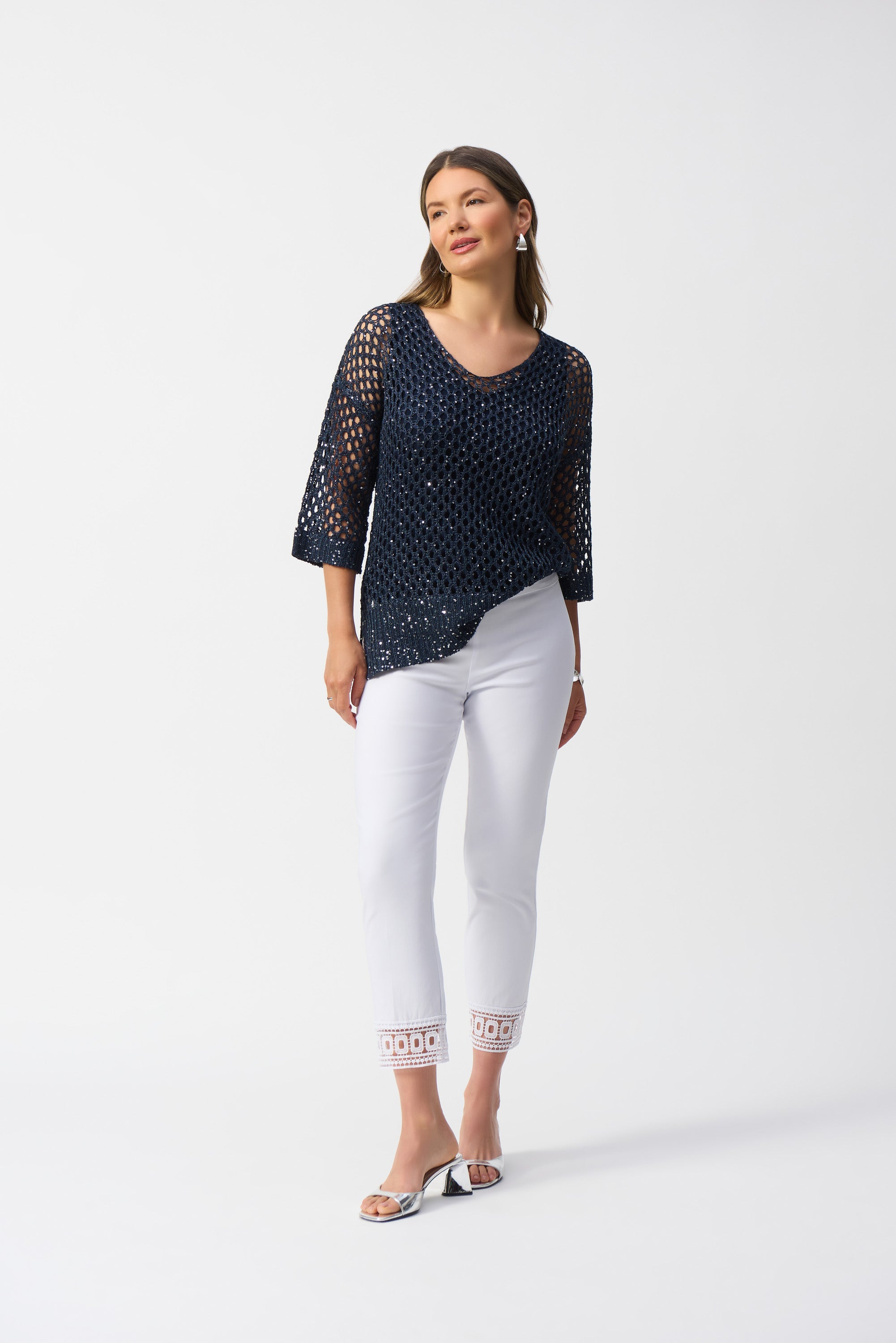 White Embroidered Hem Pants - 251053