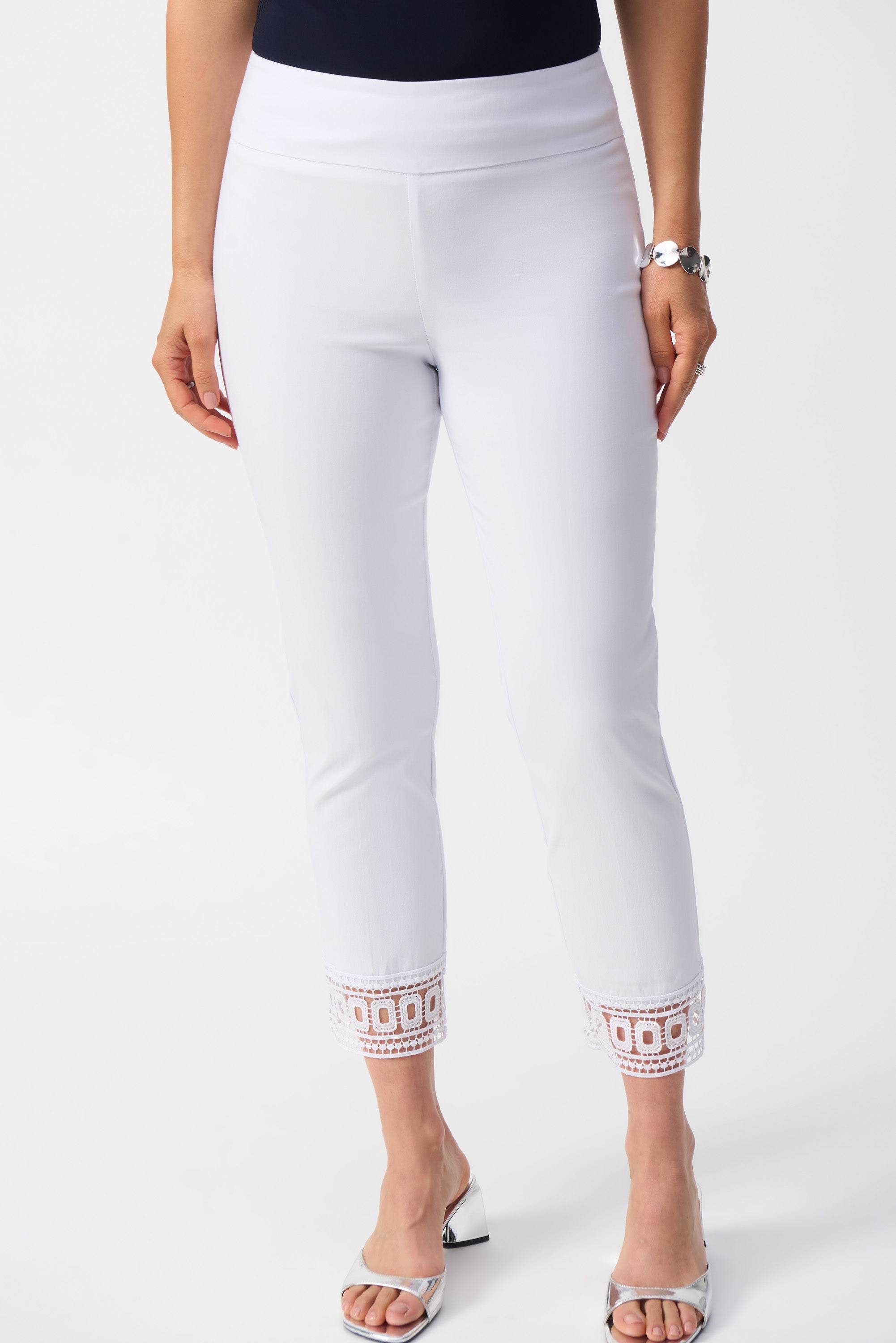 White Embroidered Hem Pants - 251053