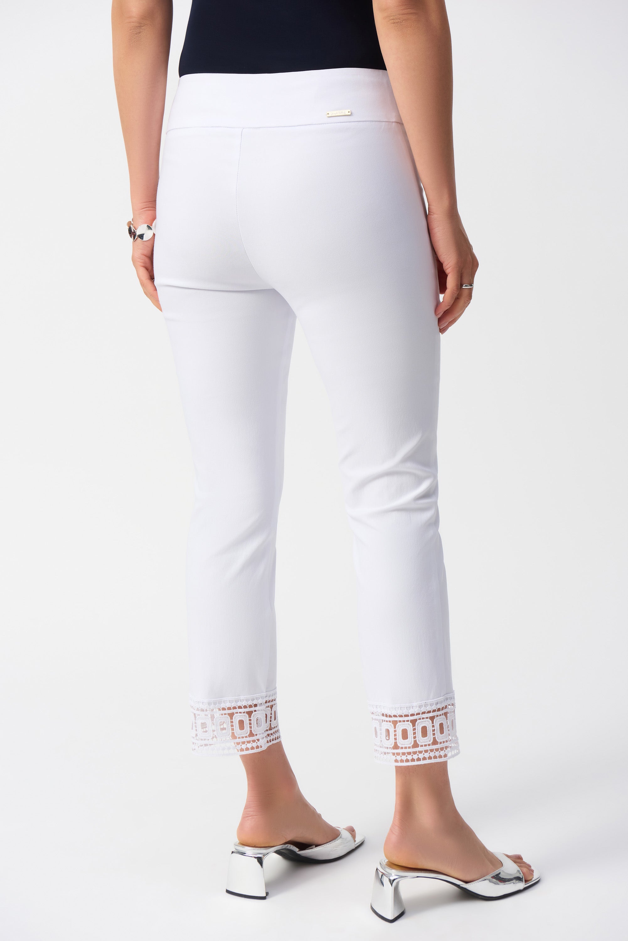 White Embroidered Hem Pants - 251053