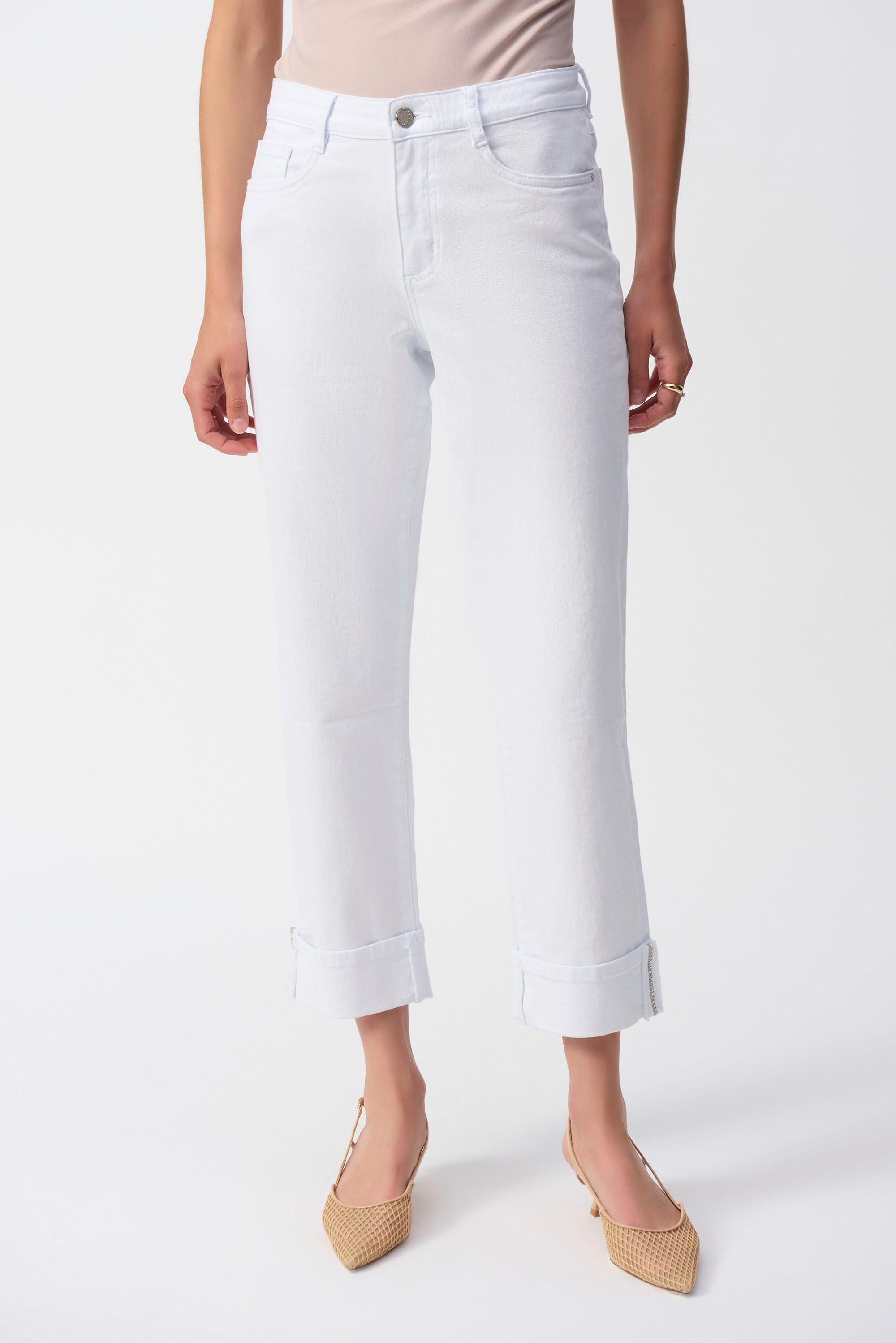 White Slim Fit Crop Jeans - 251960