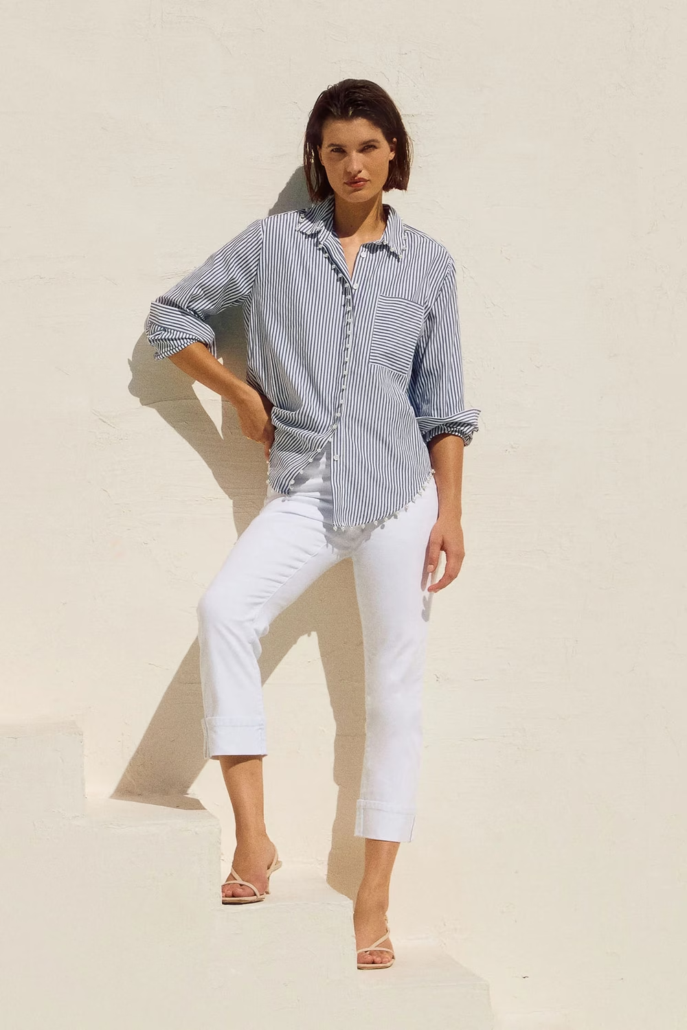 White Slim Fit Crop Jeans - 251960