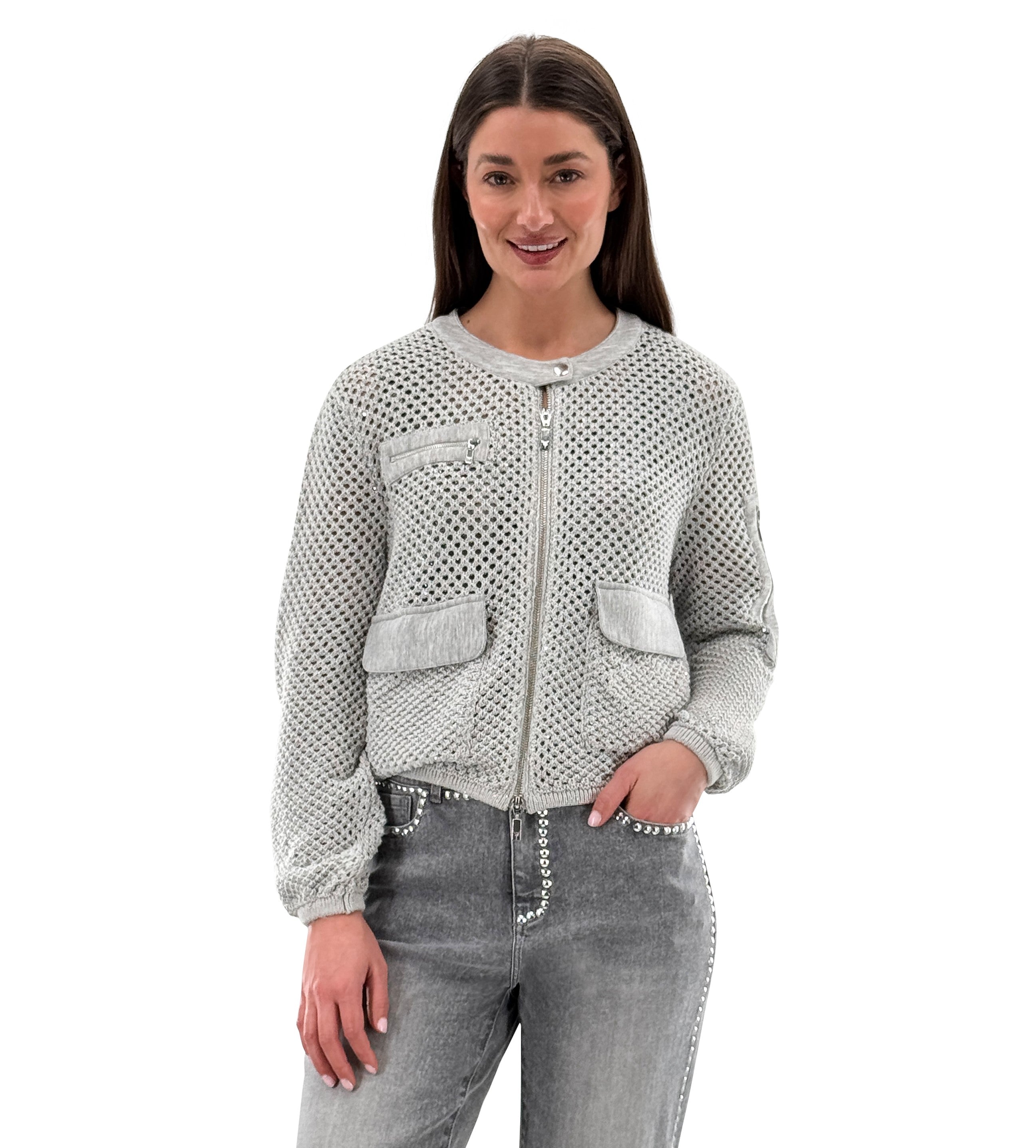Silver Grey Mesh Zipper Jacket - 279