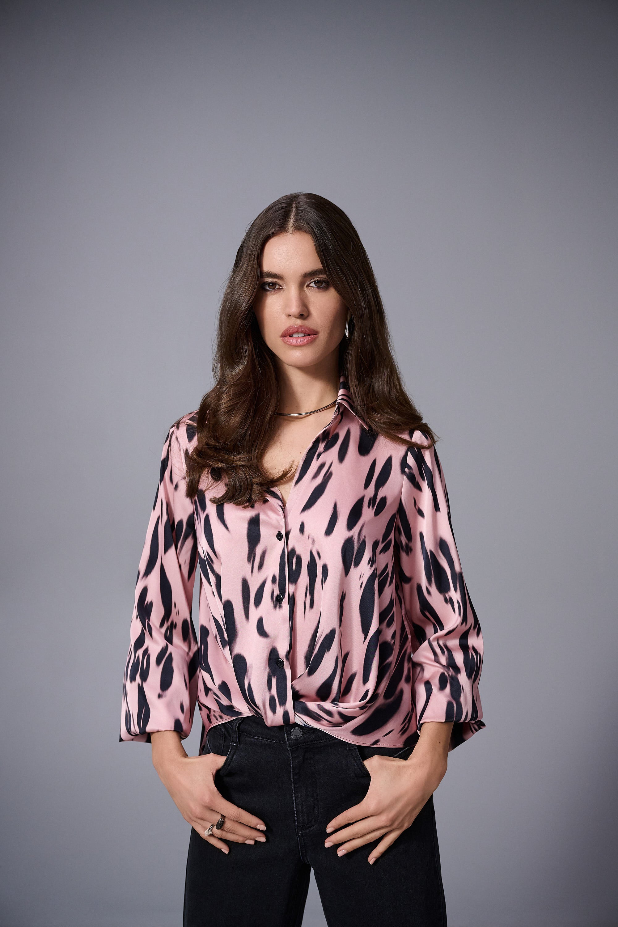 Pink & Black Print Blouse - 253059