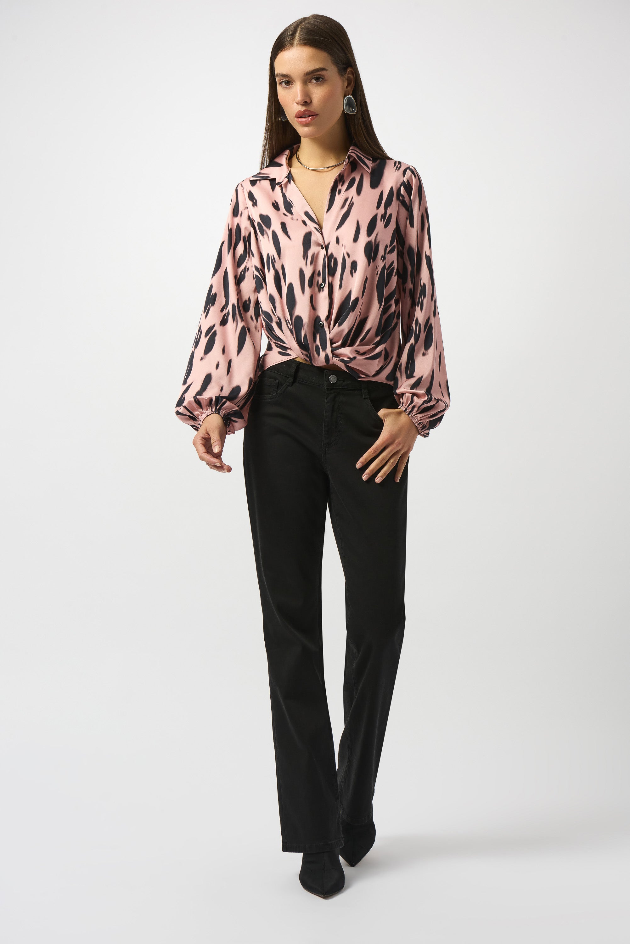 Pink & Black Print Blouse - 253059