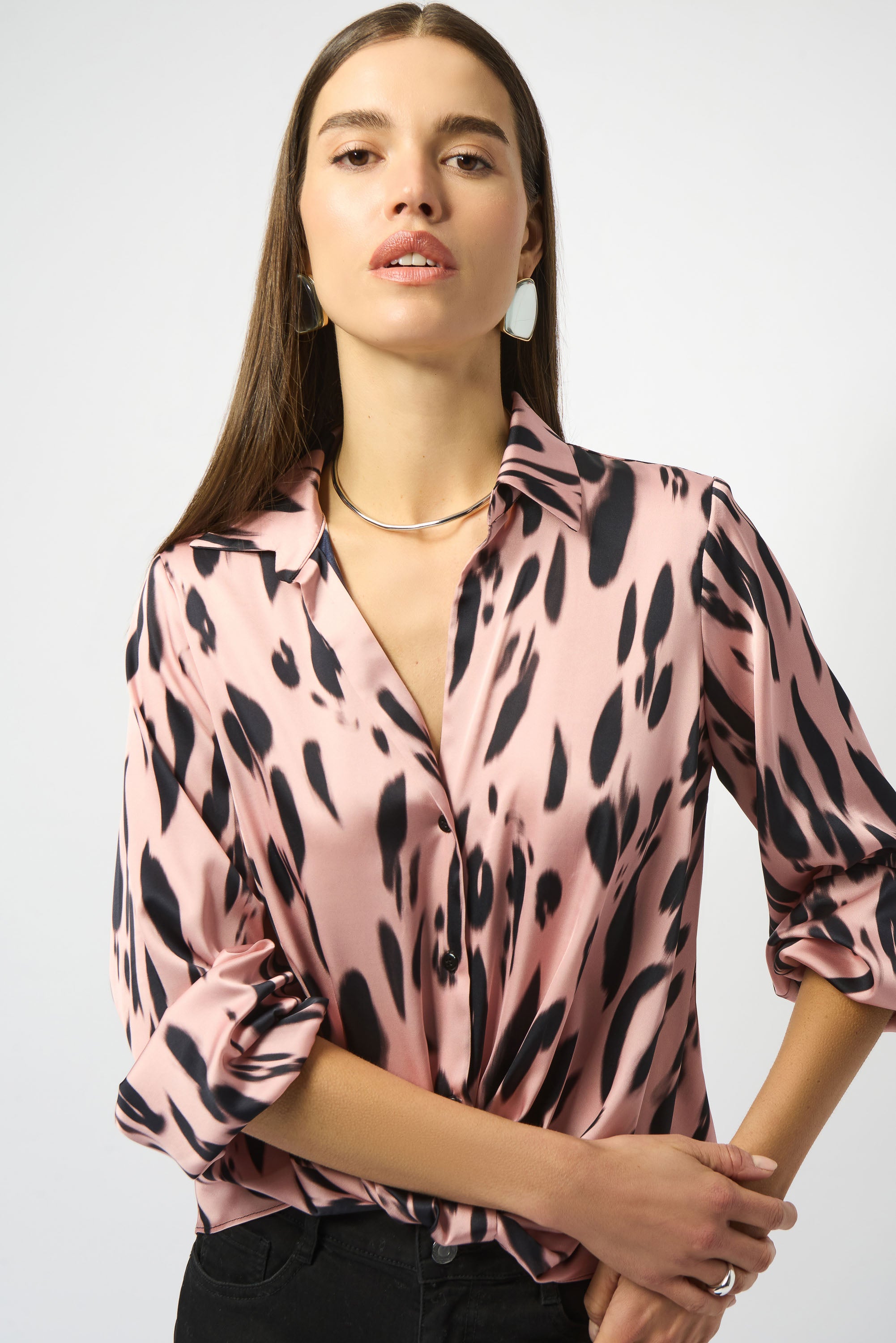 Pink & Black Print Blouse - 253059