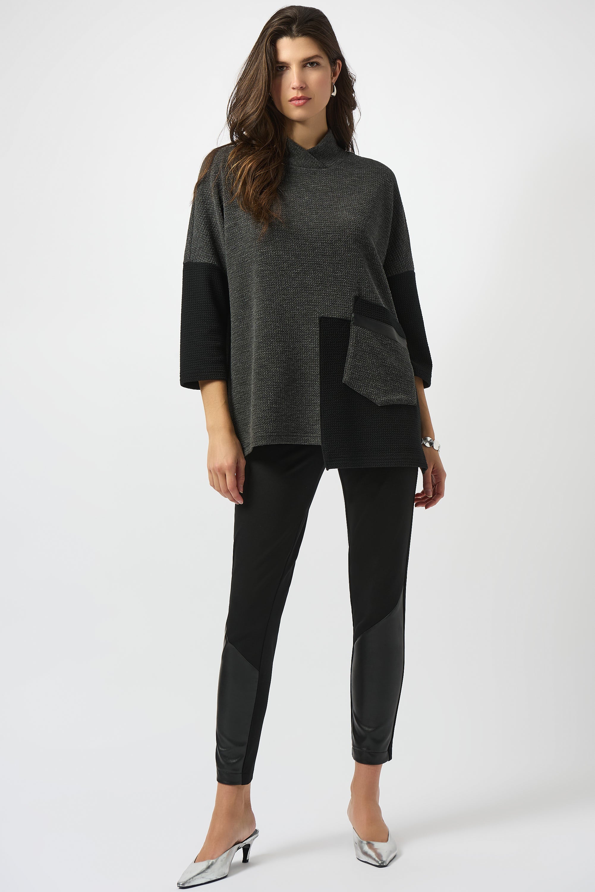 Black Jersey & Faux Leather Pants - 253078