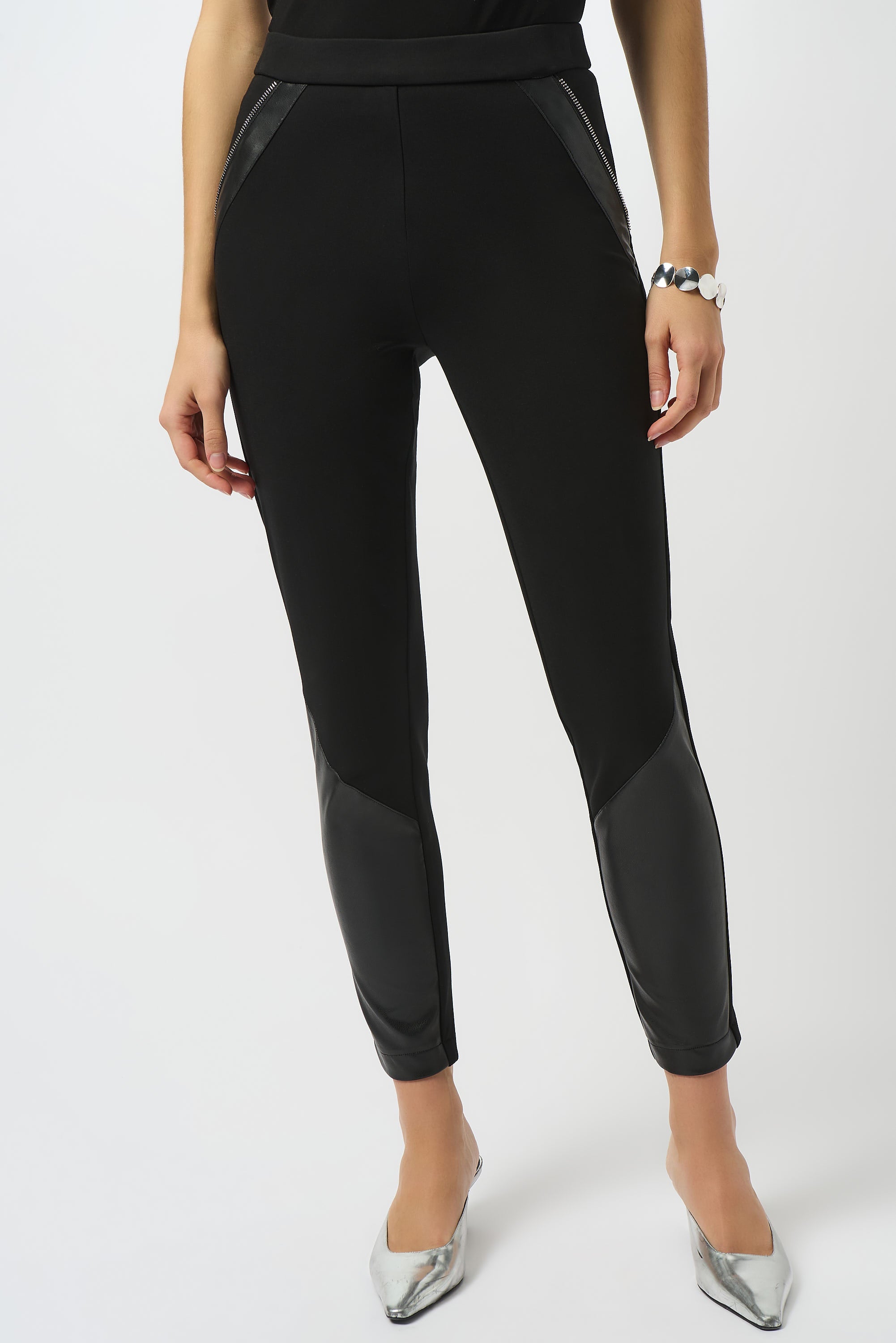 Black Jersey & Faux Leather Pants - 253078