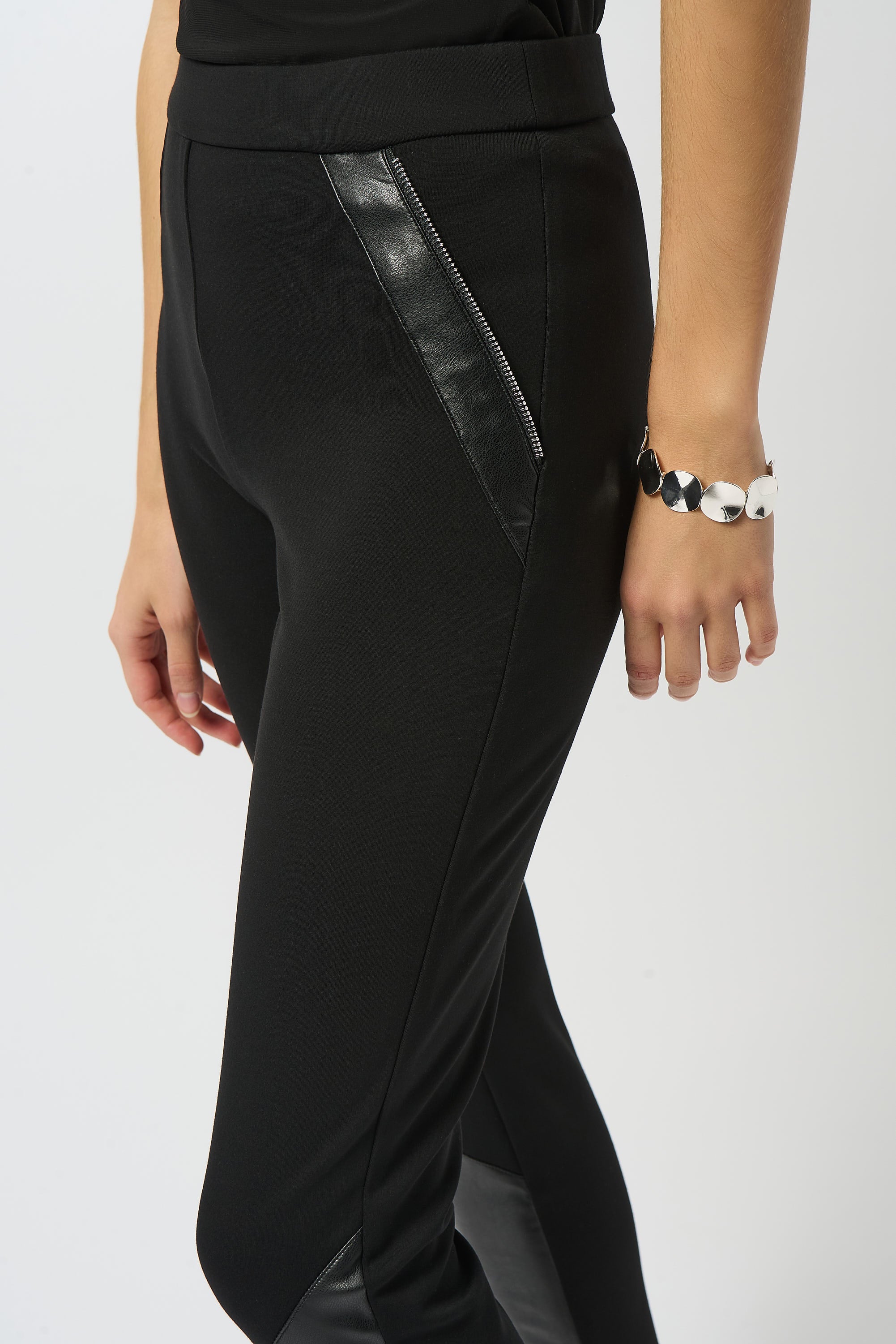 Black Jersey & Faux Leather Pants - 253078