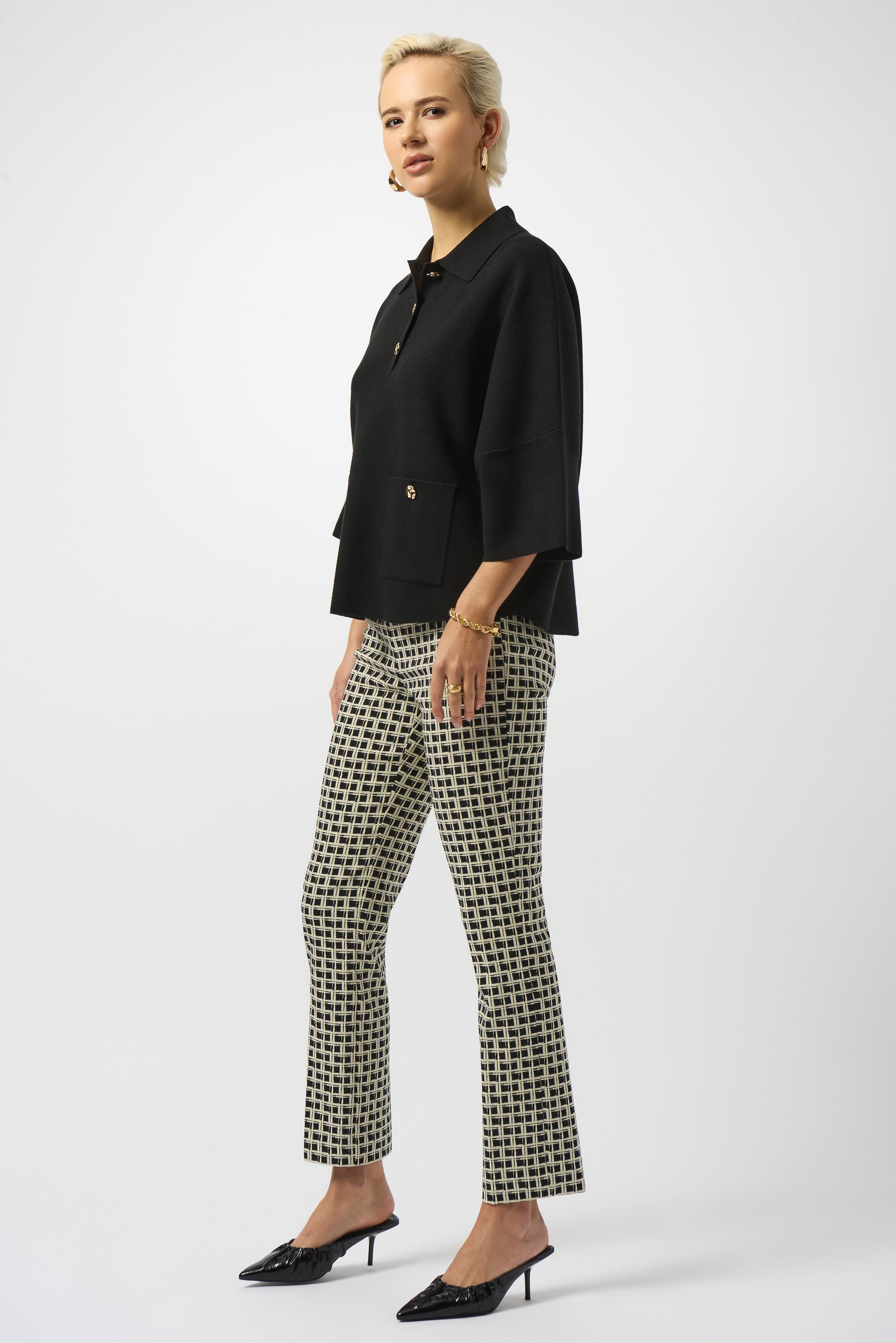 Black & Off White Check Pants - 253098