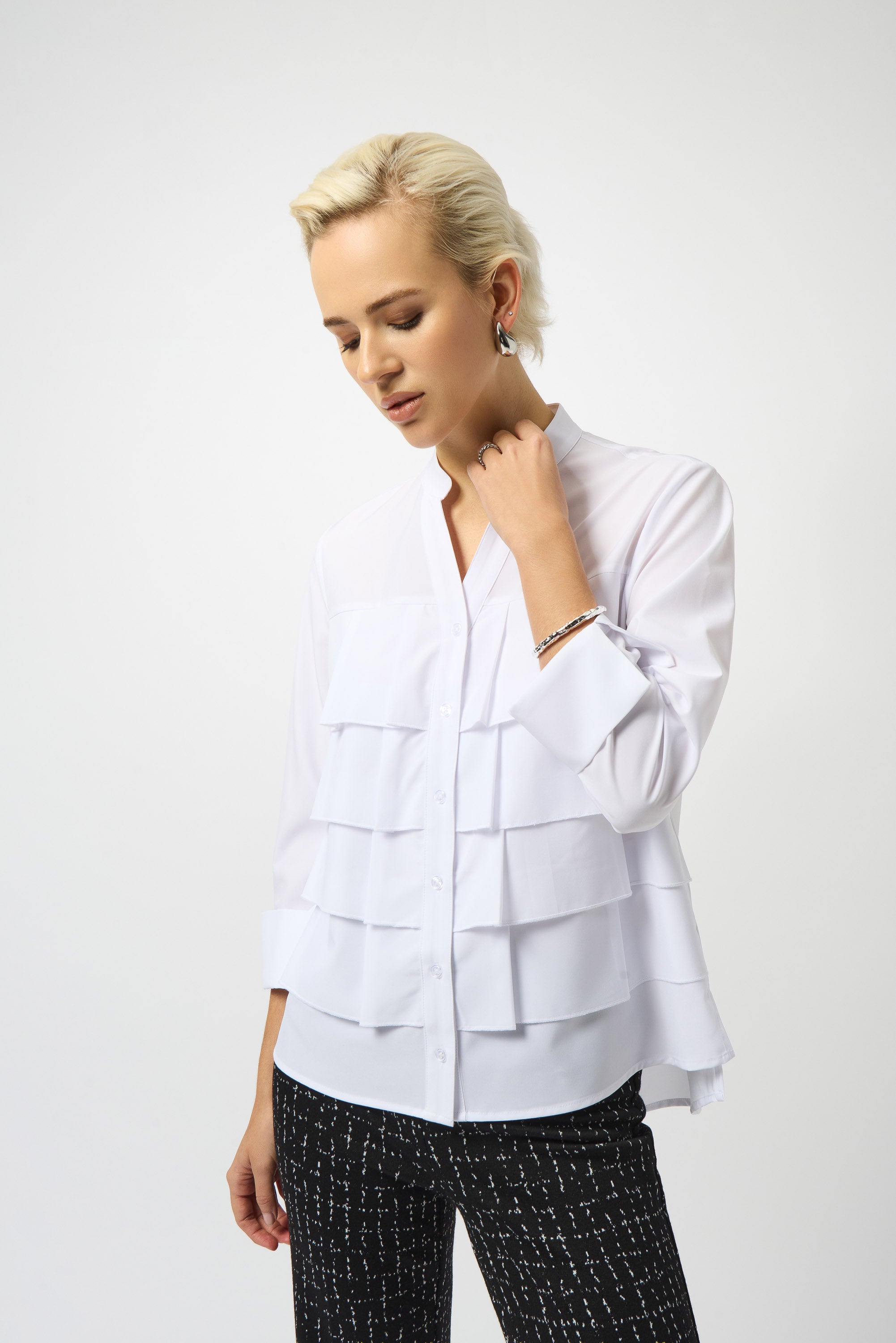 Optic White Layered Frill Shirt - 253944