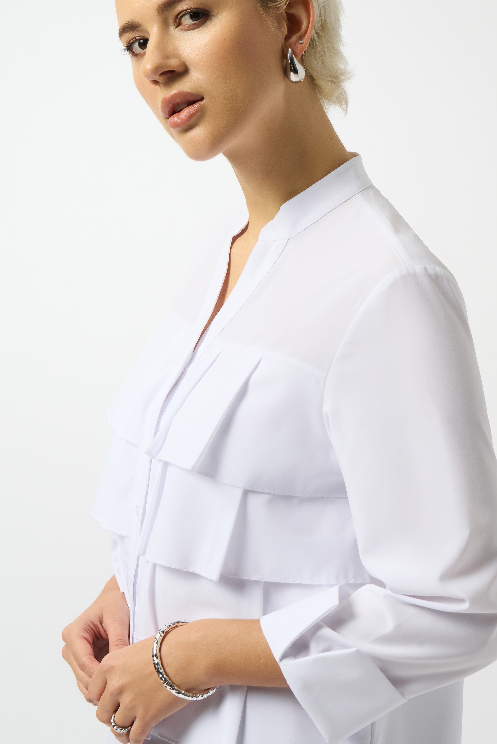 Optic White Layered Frill Shirt - 253944