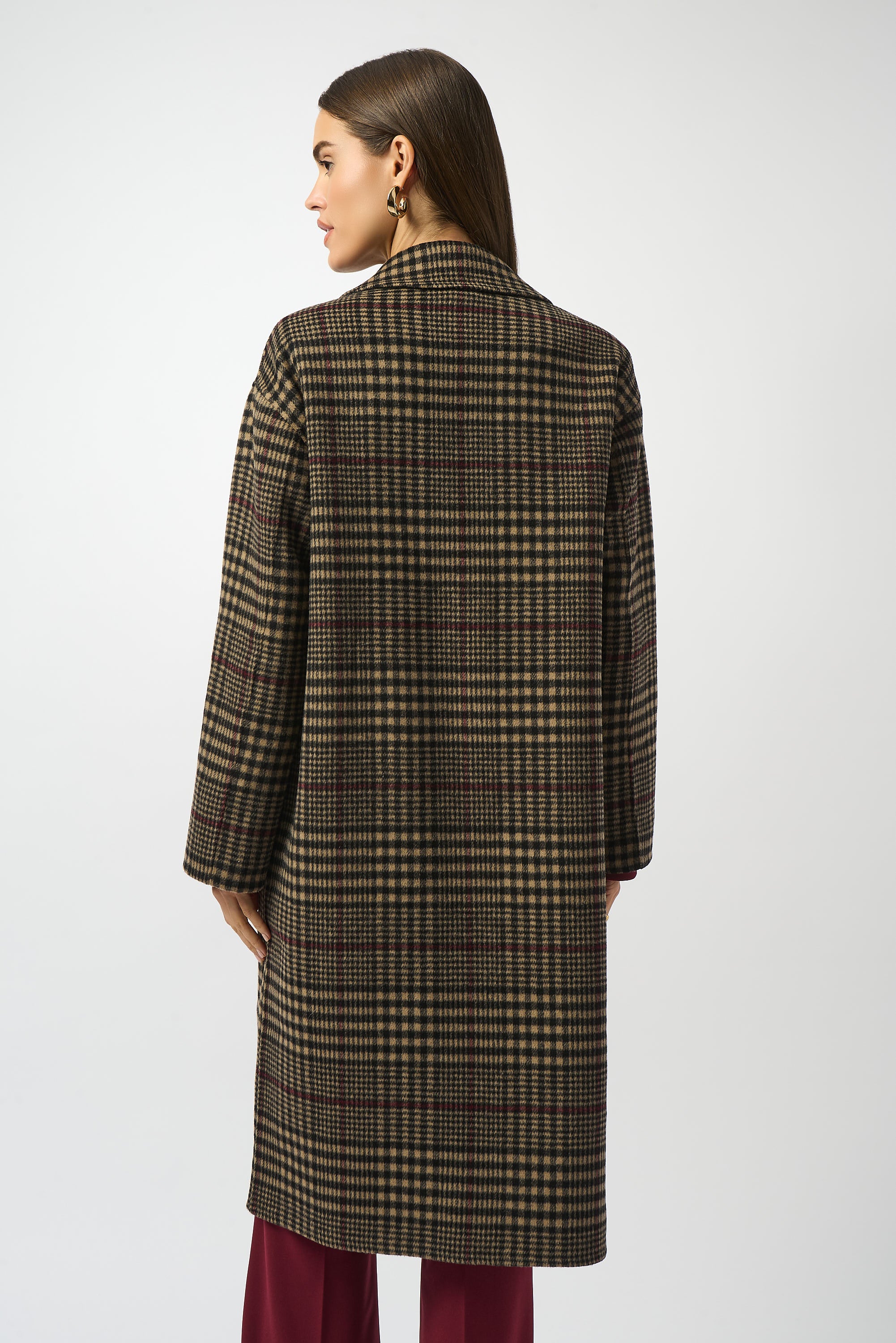 Grey & Beige Plaid Coat - 253946