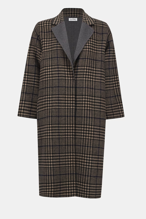 Grey & Beige Plaid Coat - 253946