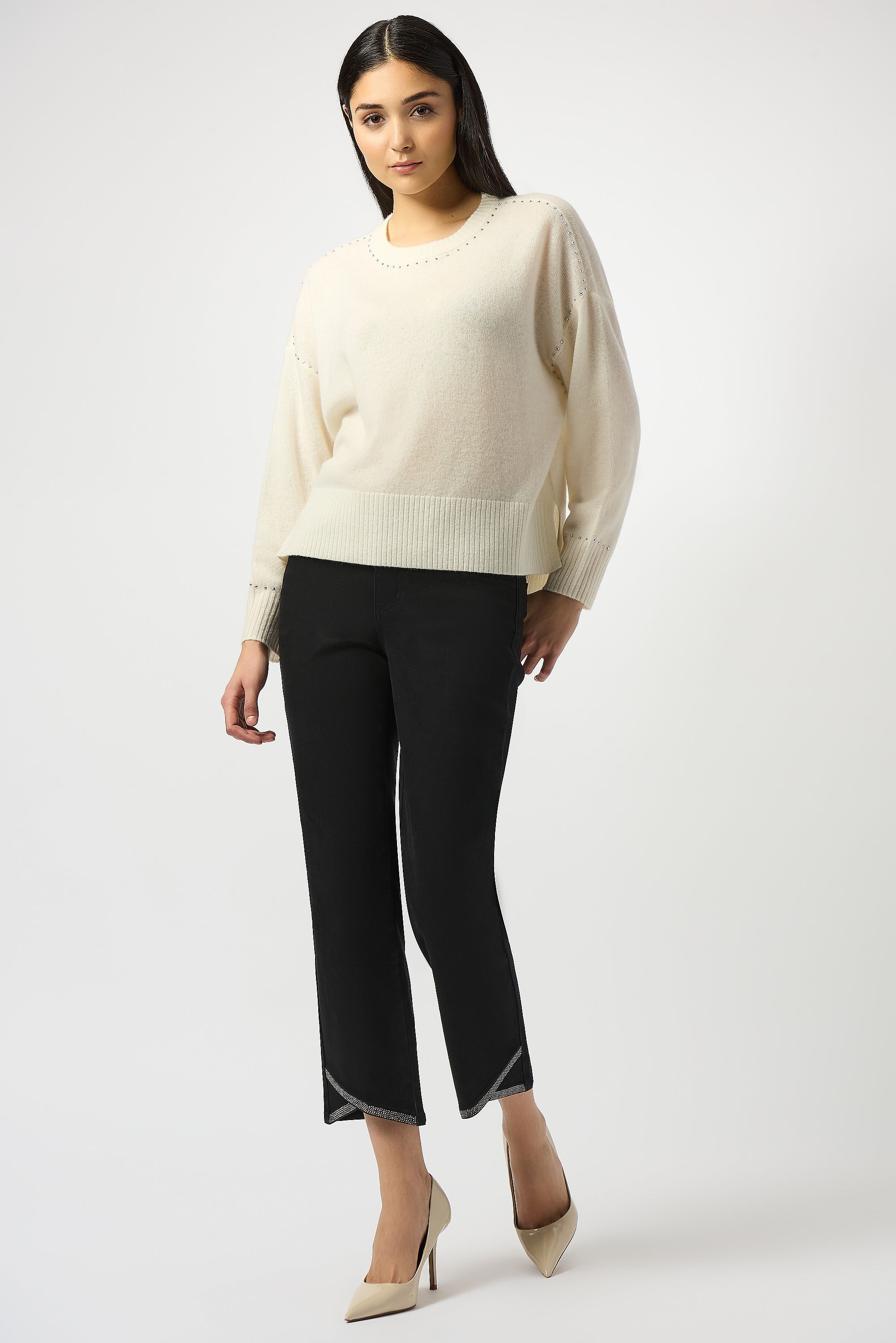 Black Crop Stud Detail Jeans - 253986