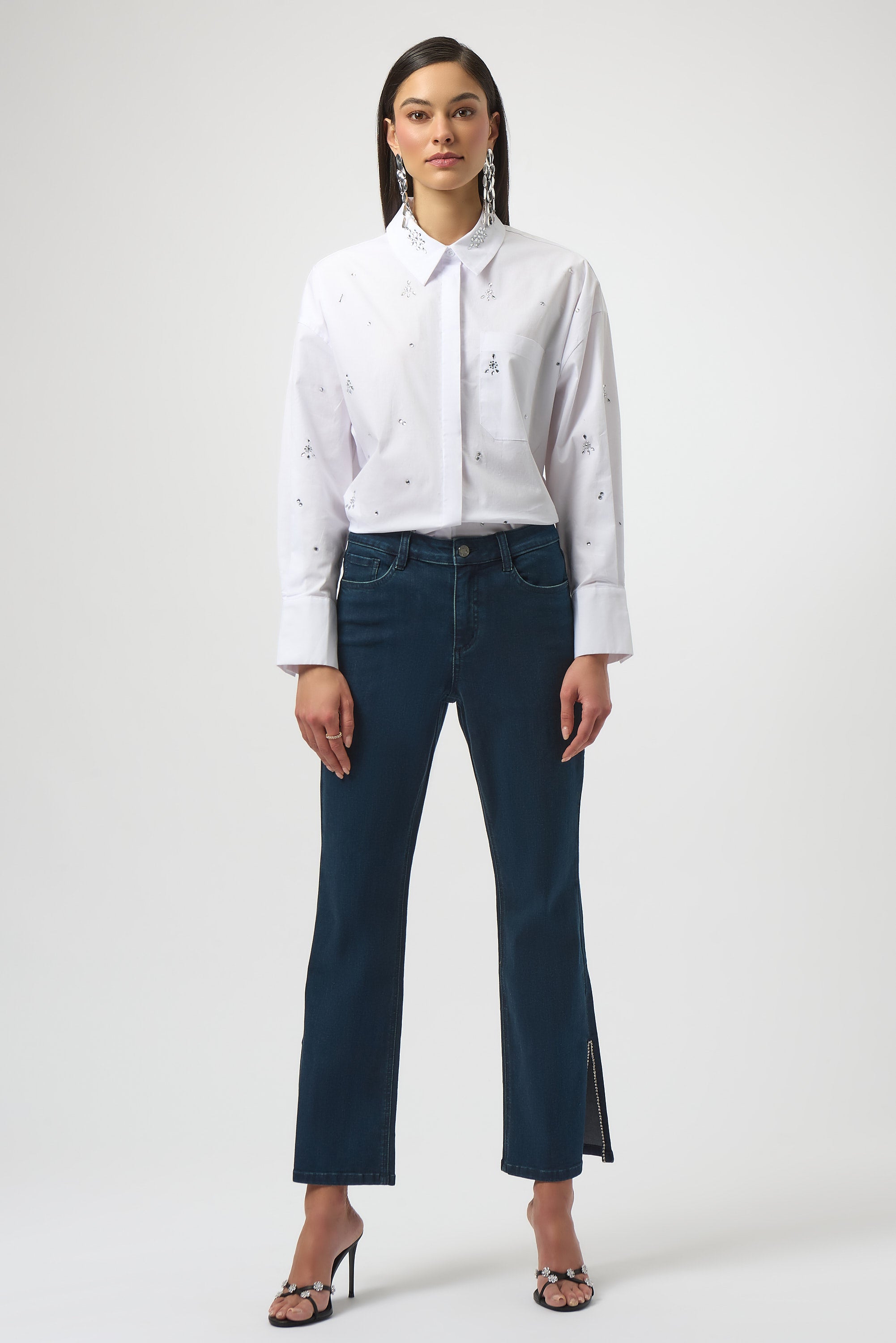 Dark Denim Slit Hem Jeans - 254917