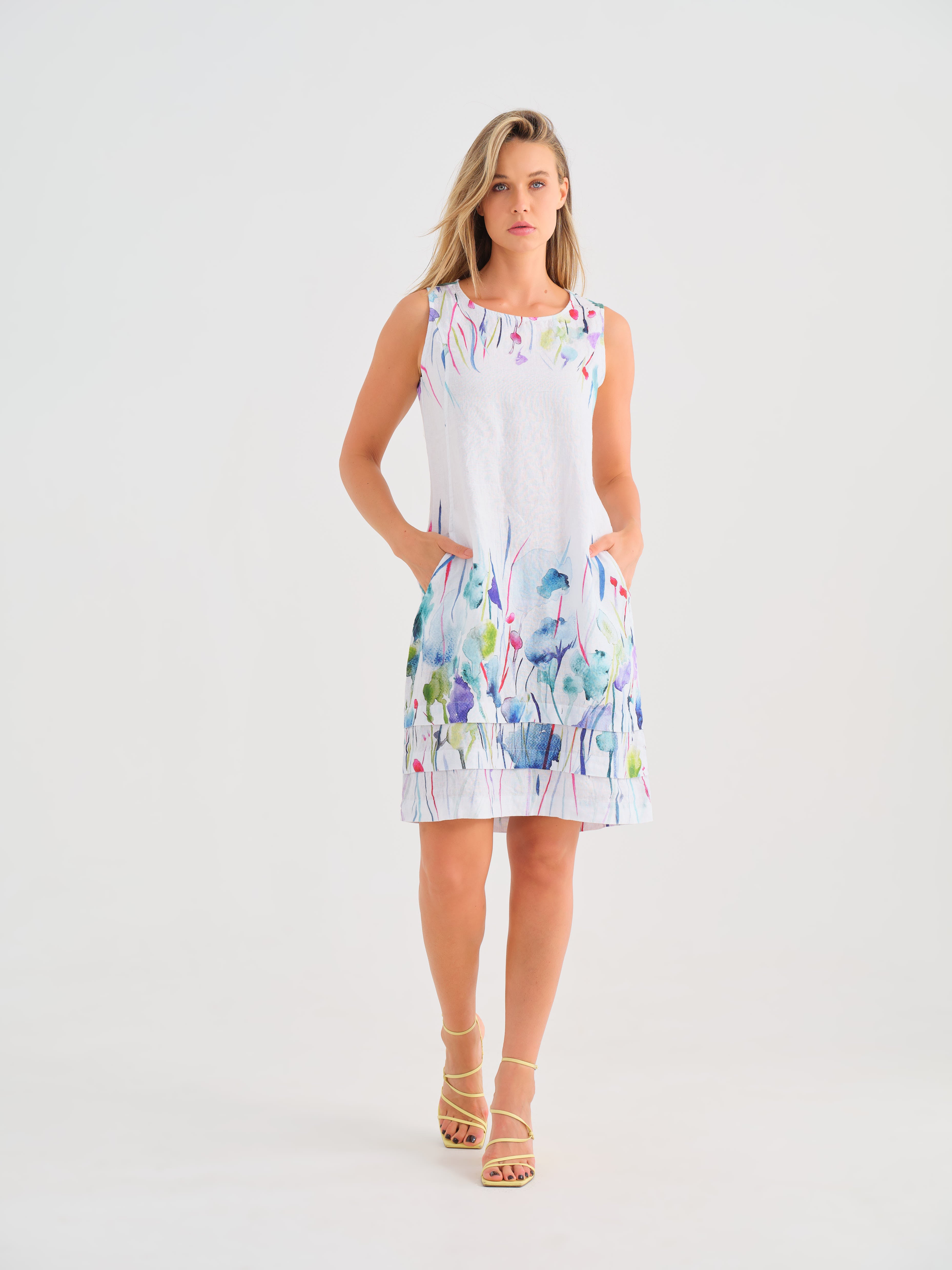 Misty Blossom Linen Dress - 25782