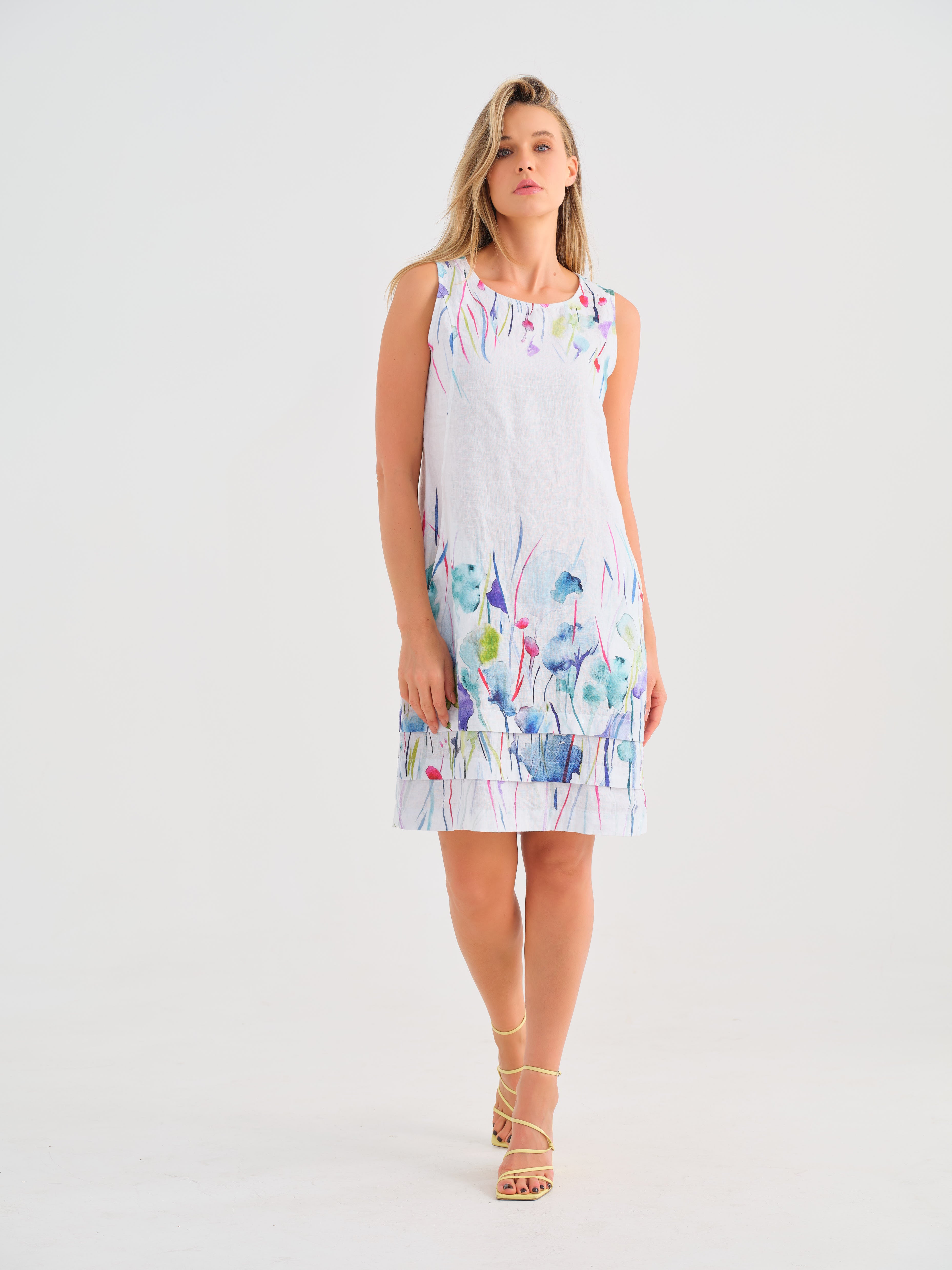 Misty Blossom Linen Dress - 25782