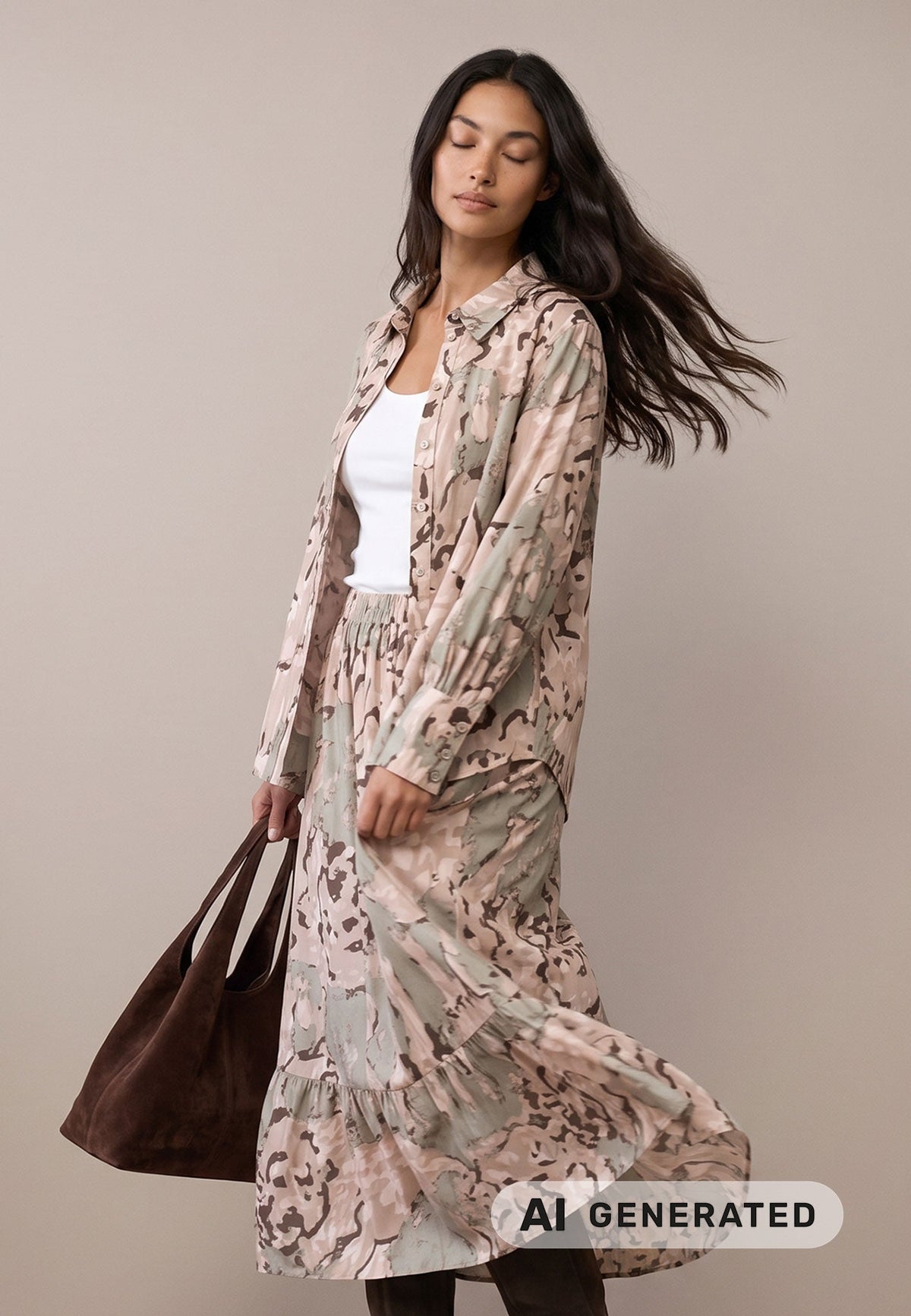 Dusty Green Lion Tiered Skirt - 26093971