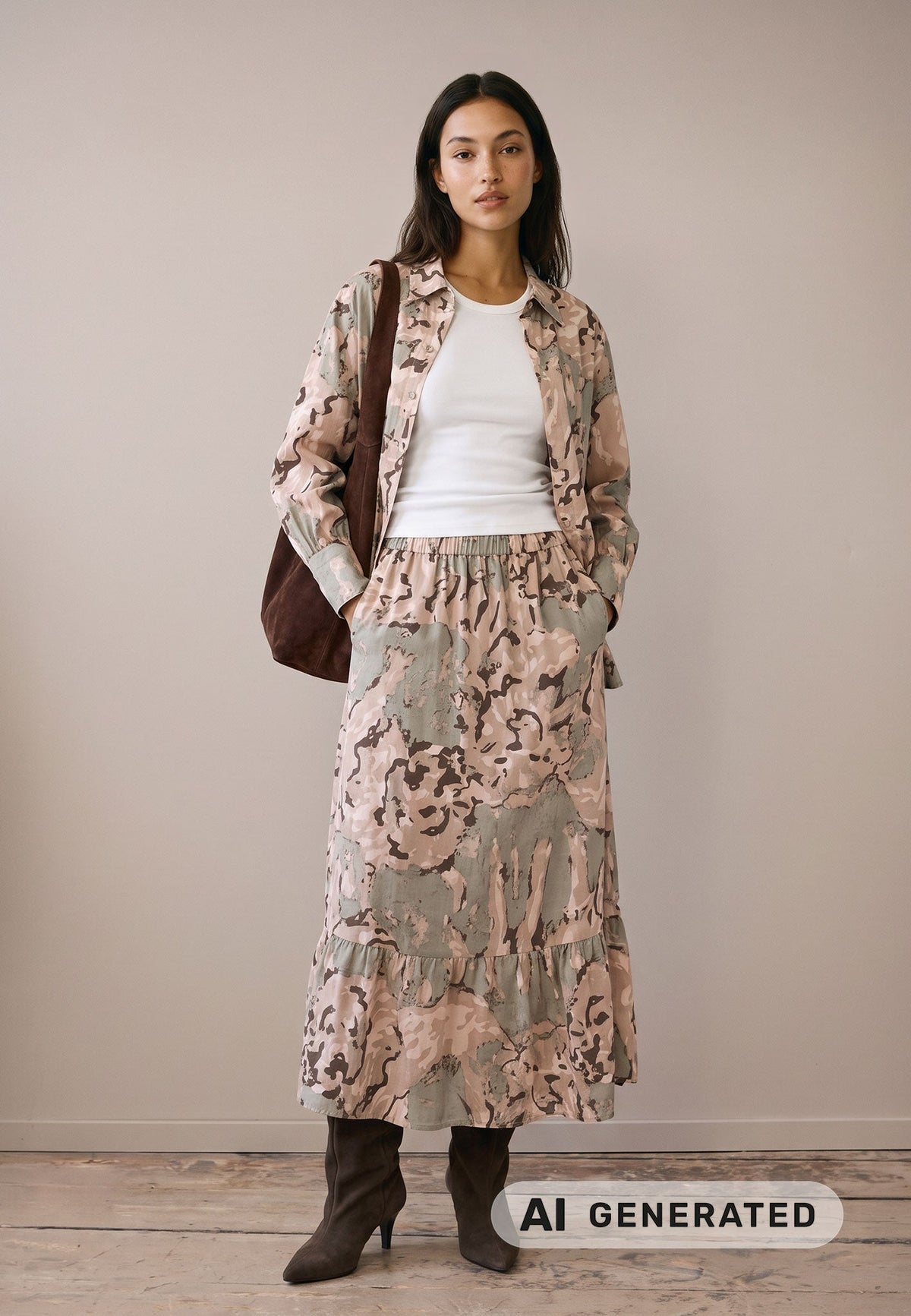Dusty Green Lion Tiered Skirt - 26093971