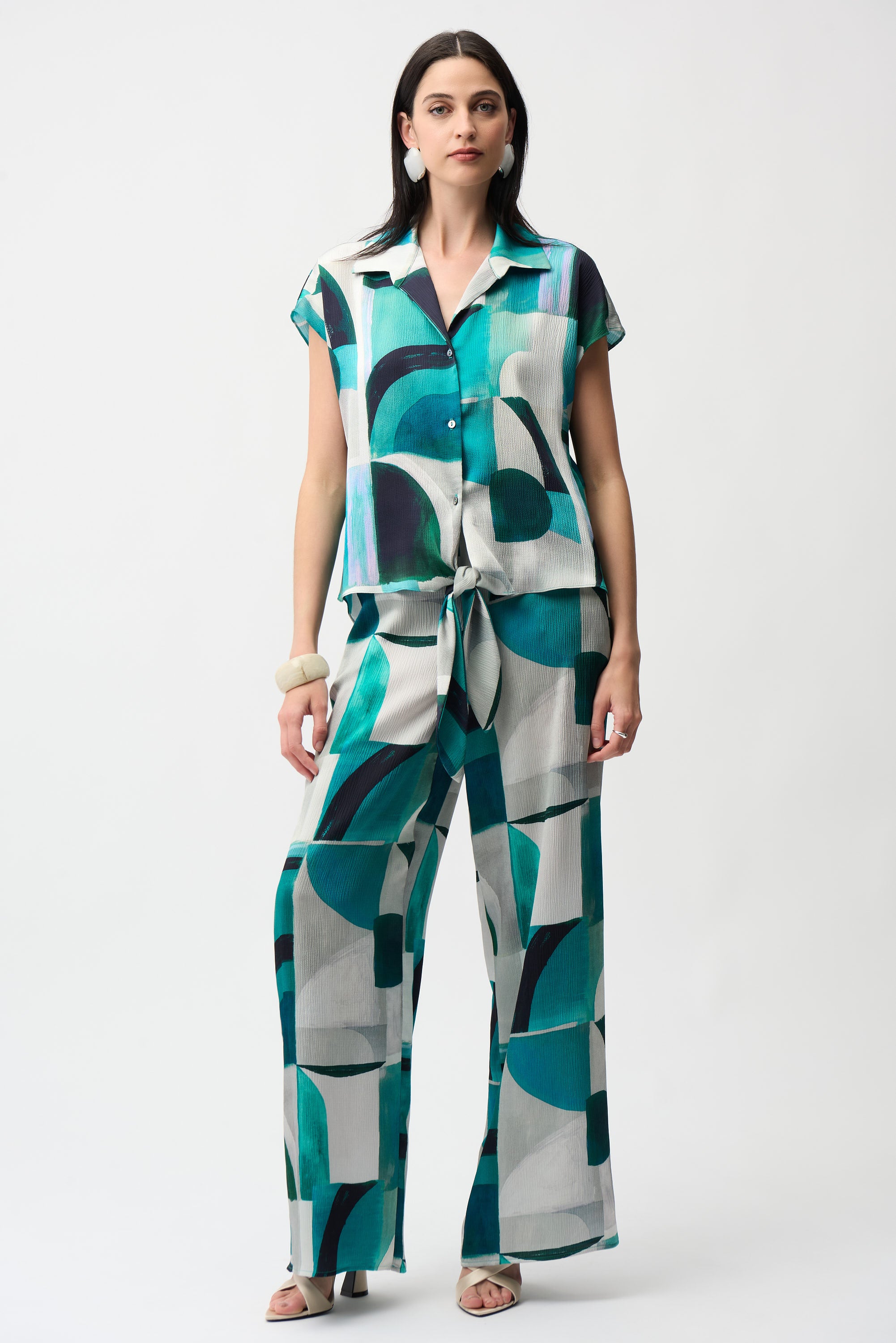 Green Geometric Print Pants - 261042