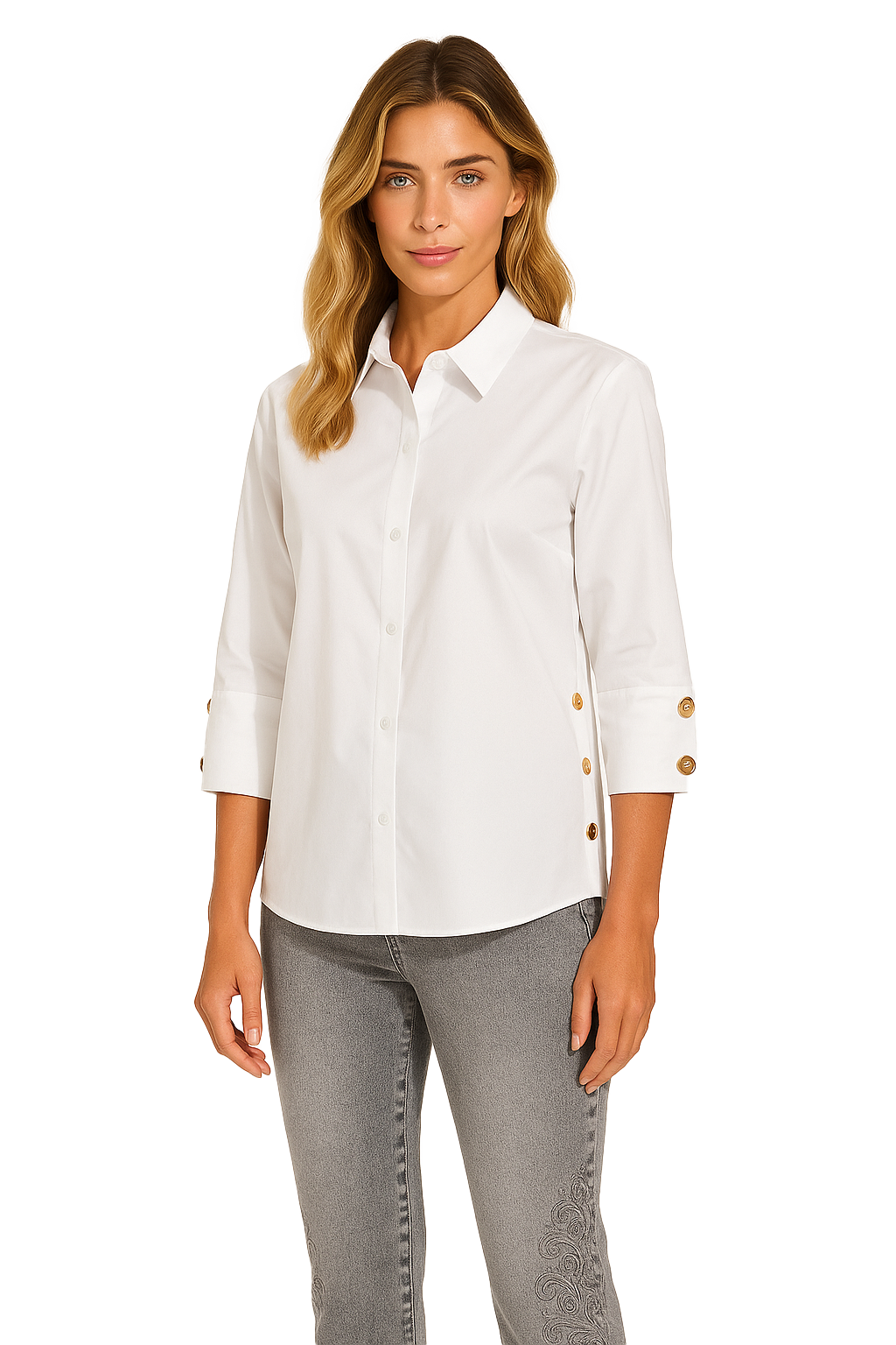 White 3/4 Sleeve Shirt - 262151
