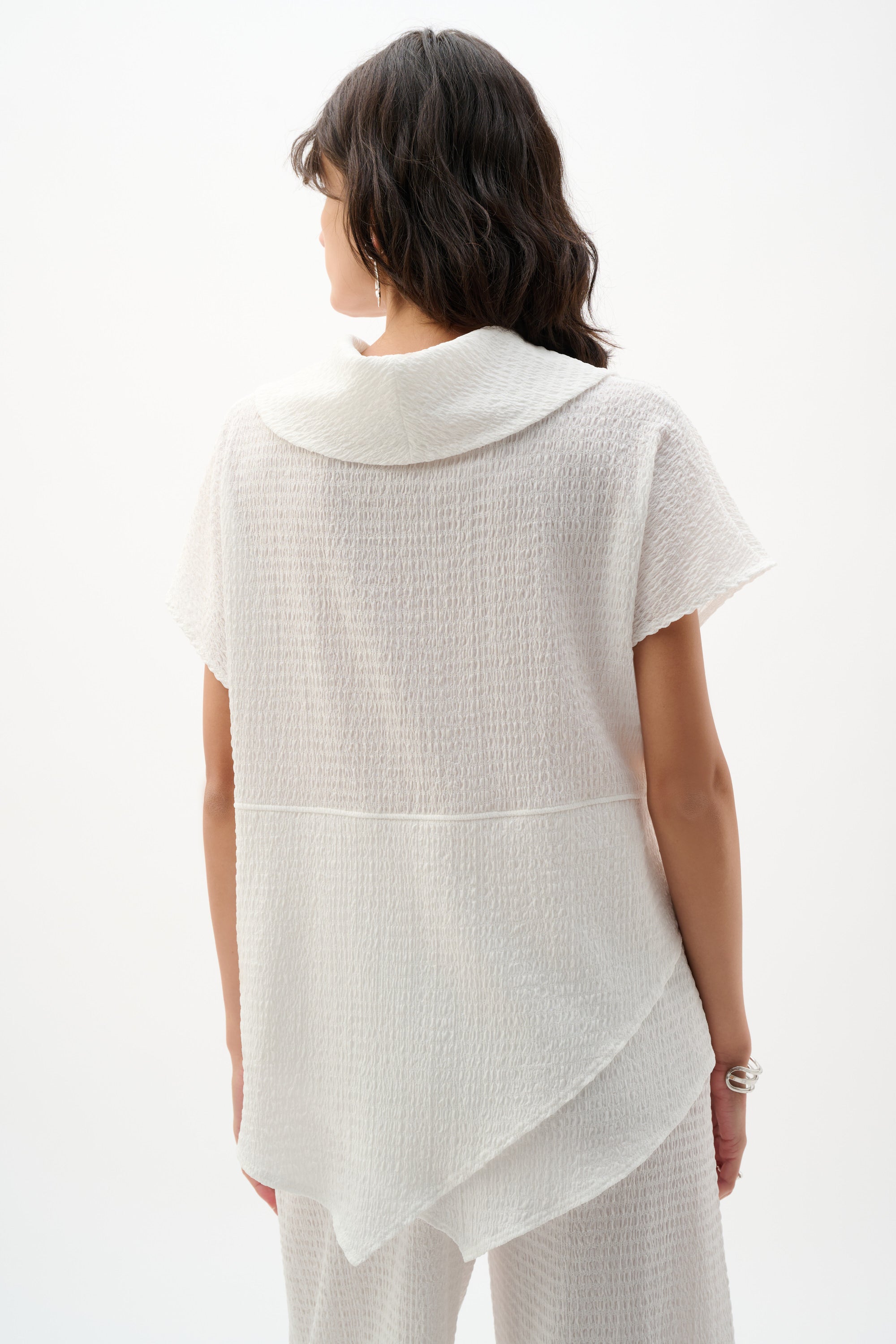 Off White Textured Cowl Neck Top - 262194