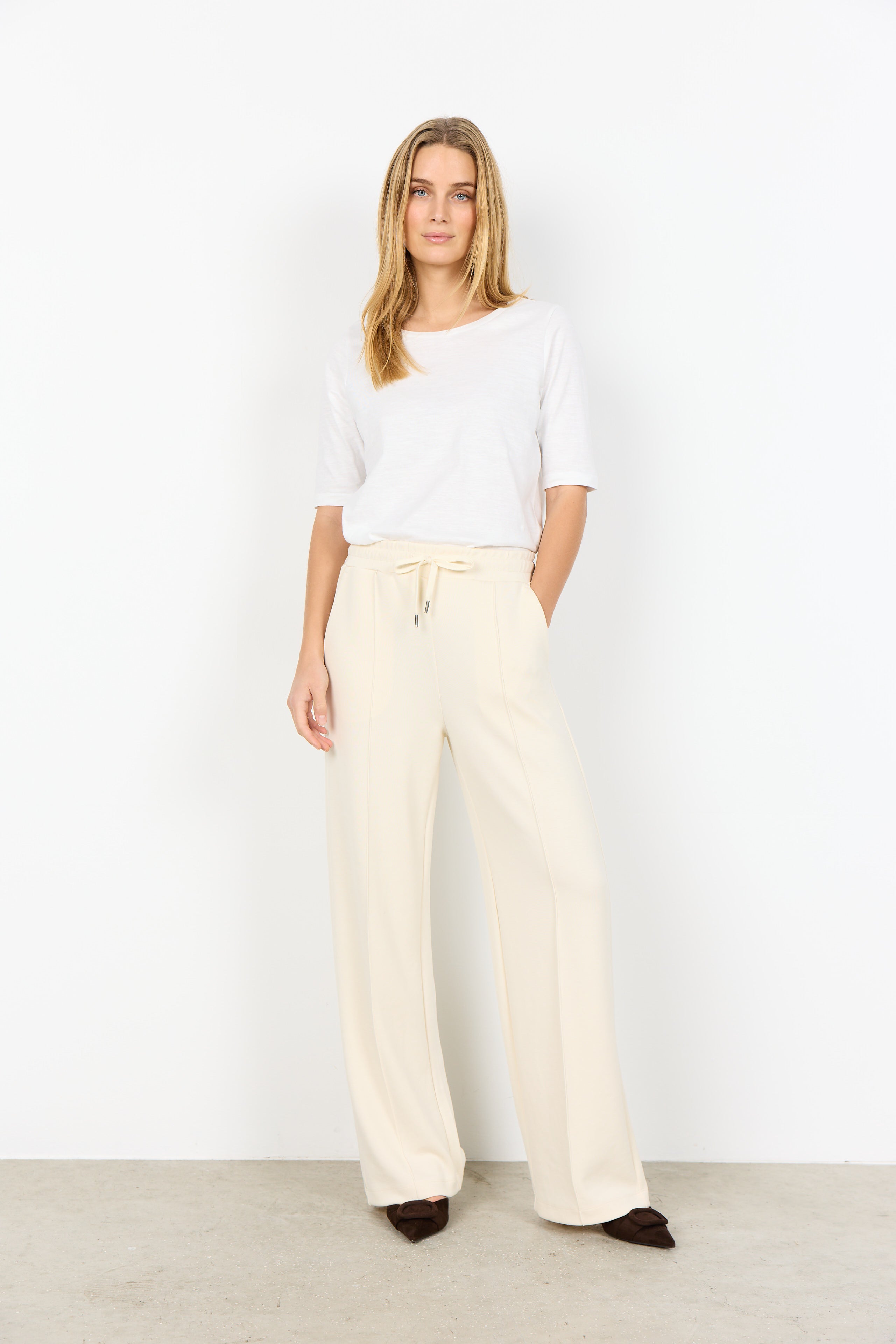 Banu 265 Cream Wide Leg Pants - 27288