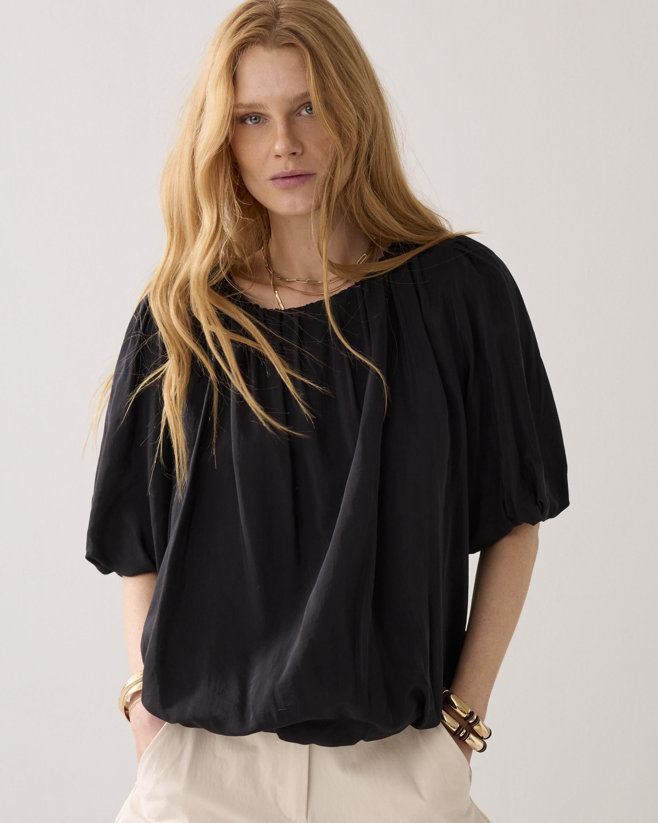 Black Balloon Sleeve Top - 2S3442