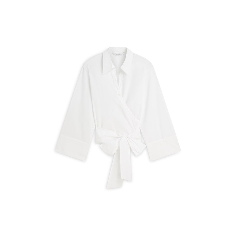 White Poplin Wrap Blouse - 2s3517
